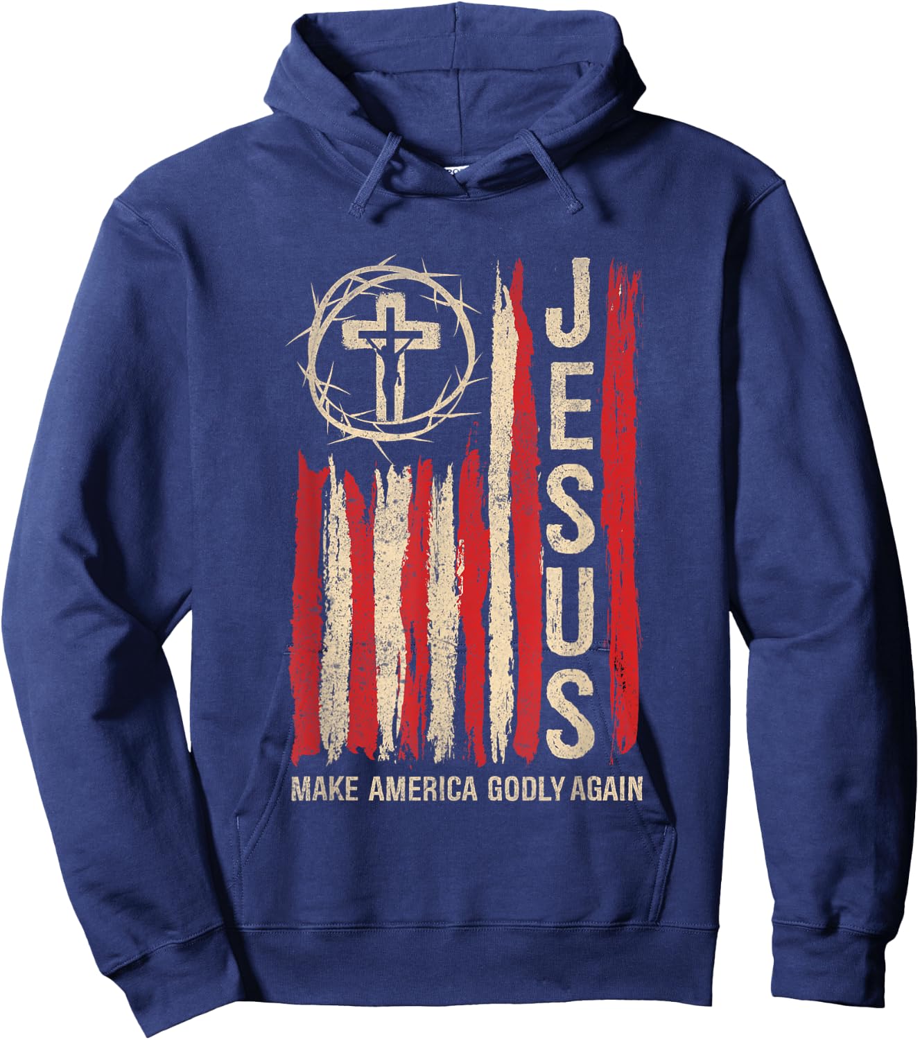 Jesus Make America Godly Again Patriotic Christian USA Flag Hoodie - Hoodie | Navy