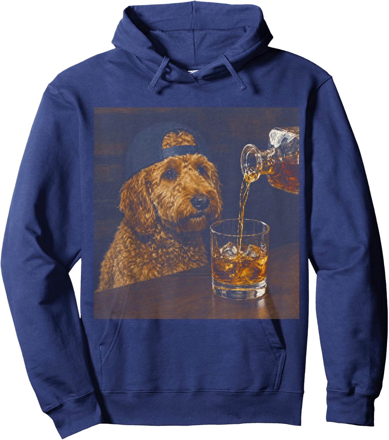 Vintage Goldendoodle Drinking Whiskey Funny Dog Lover Hoodie - Hoodie | Navy