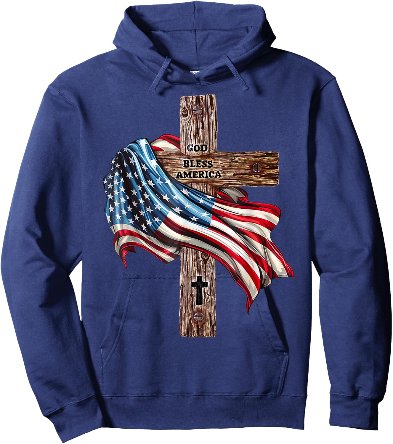 God Bless America Cross American Flag US Patriotic Christian Hoodie - Hoodie | Navy