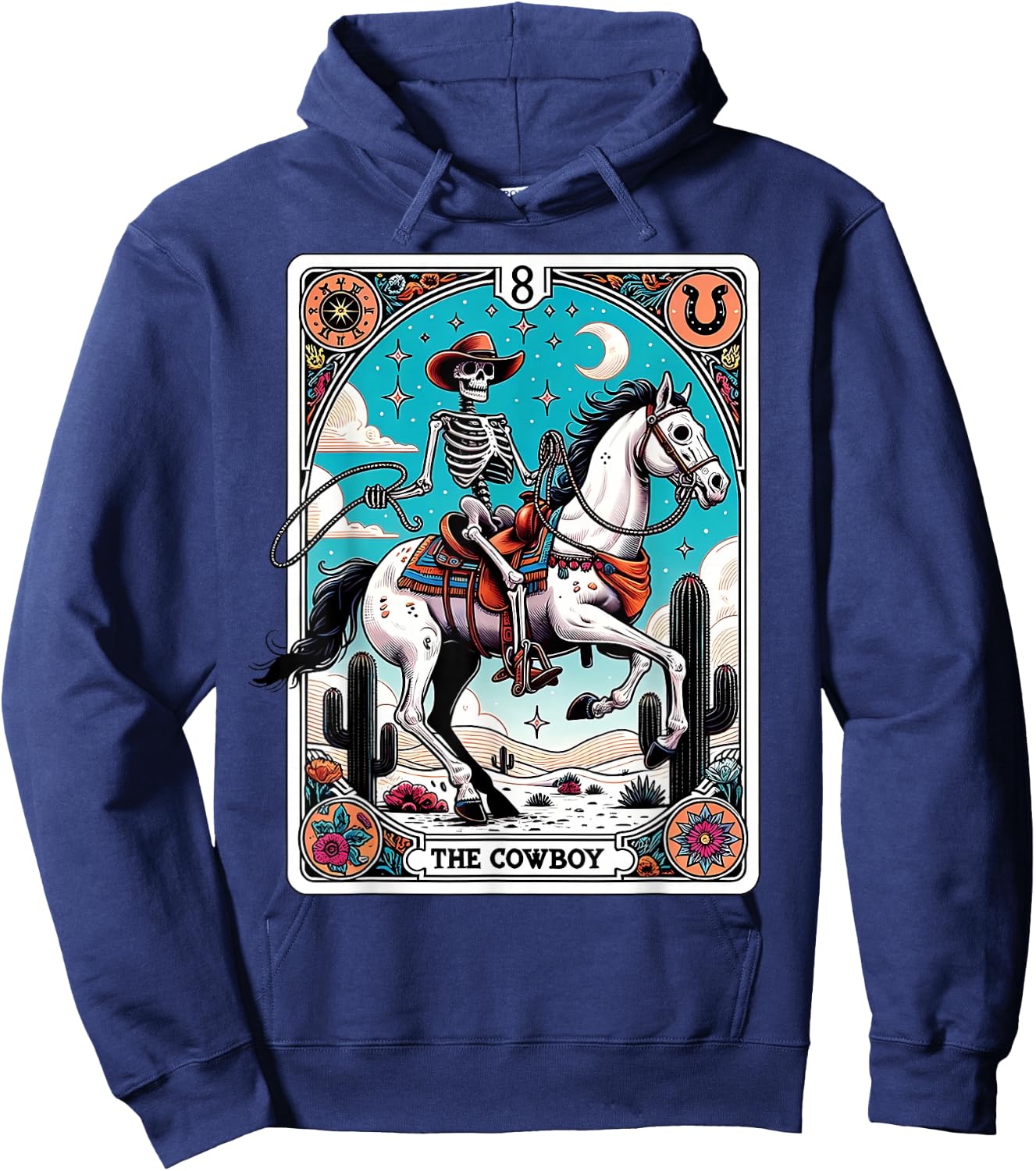 The Cowboy Skeleton Tarot Card Western Howdy Hoodie - Hoodie | Navy