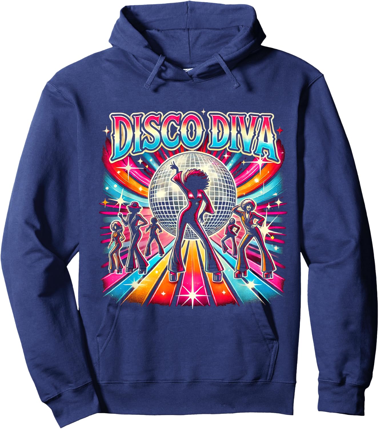 Ball Disco Diva Queen, 70s Retro Vintage Dancing , Black, S Hoodie - Hoodie | Navy