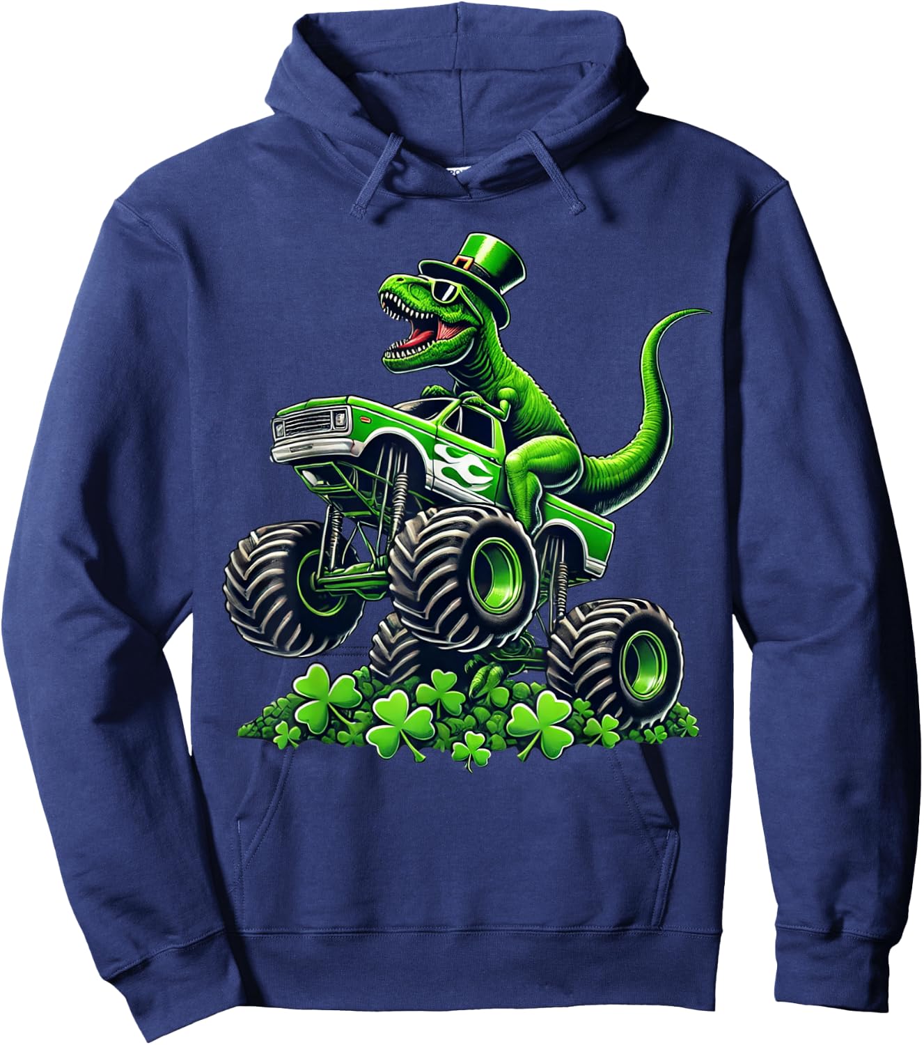 Boys Monster Truck T-rex Leprechaun St Patricks Day Boys Kid Hoodie - Hoodie | Navy
