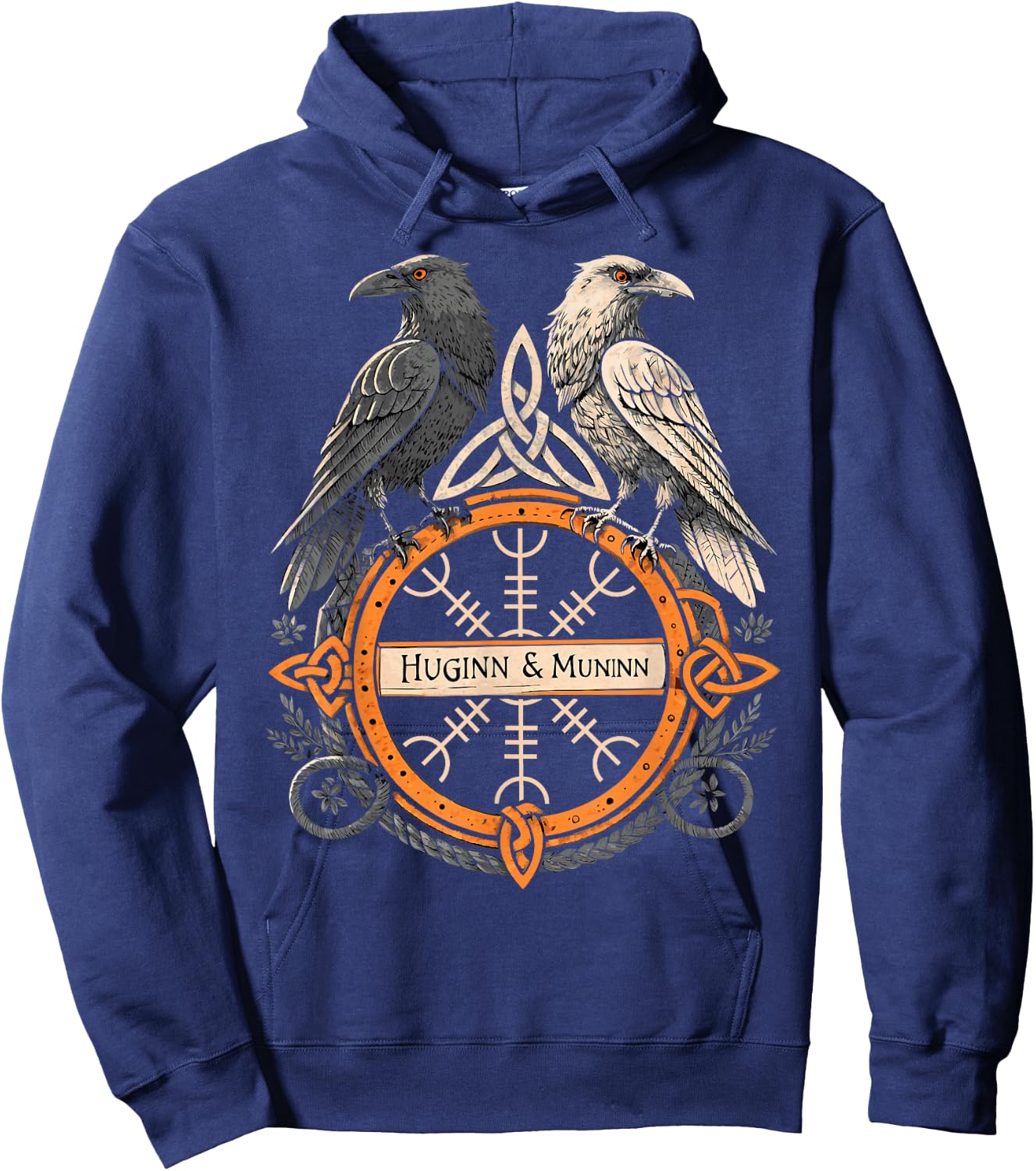 The Helm of Awe Viking Symbol - Huginn & Muninn Norse Raven Hoodie - Hoodie | Navy