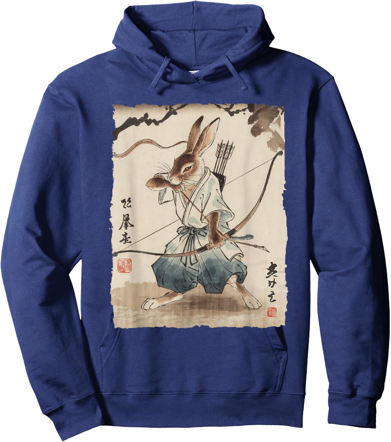 Rabbit Samurai Archer Japanese Ink Art Women Kids Hoodie - Hoodie | Navy