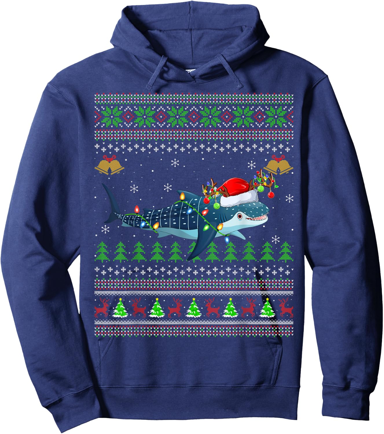 Ugly Whale Shark Xmas Lighting Santa Whale Shark Christmas Hoodie - Hoodie | Navy