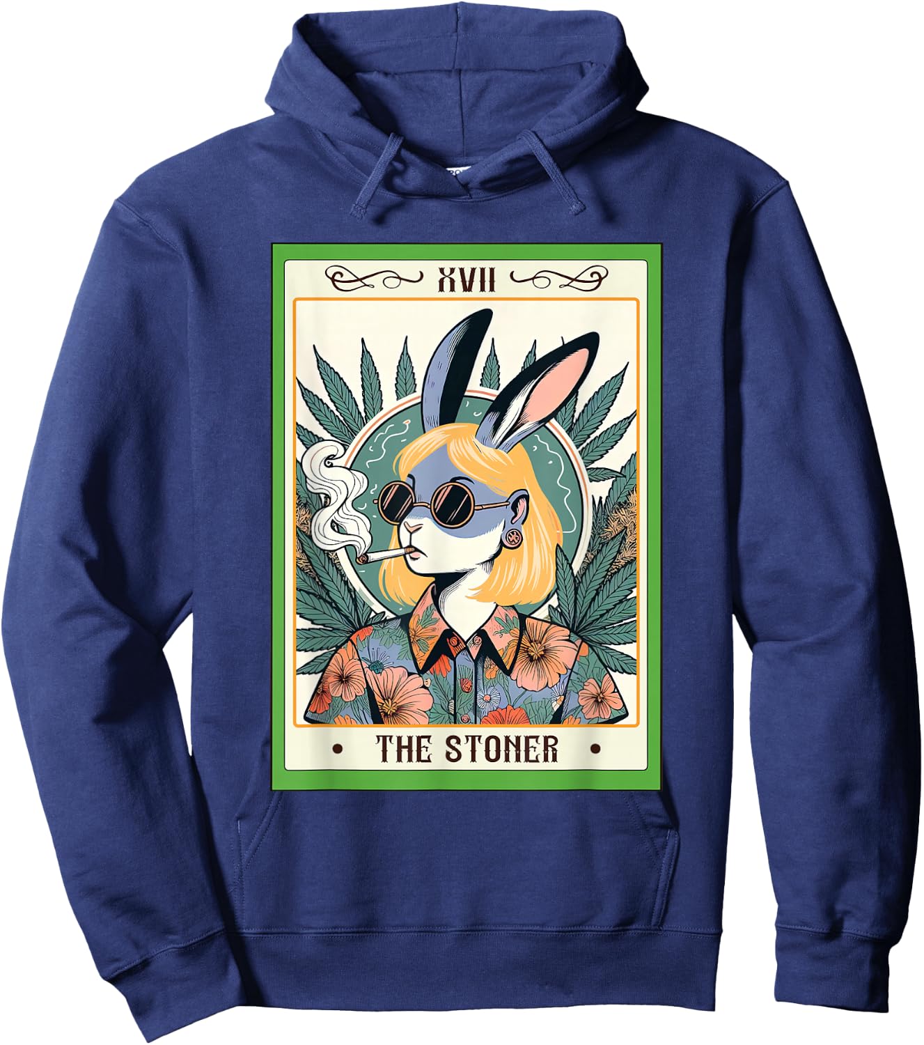 Funny Bunny Cannabis Weed Lover 420 The Stoner Tarot Card Hoodie - Hoodie | Navy