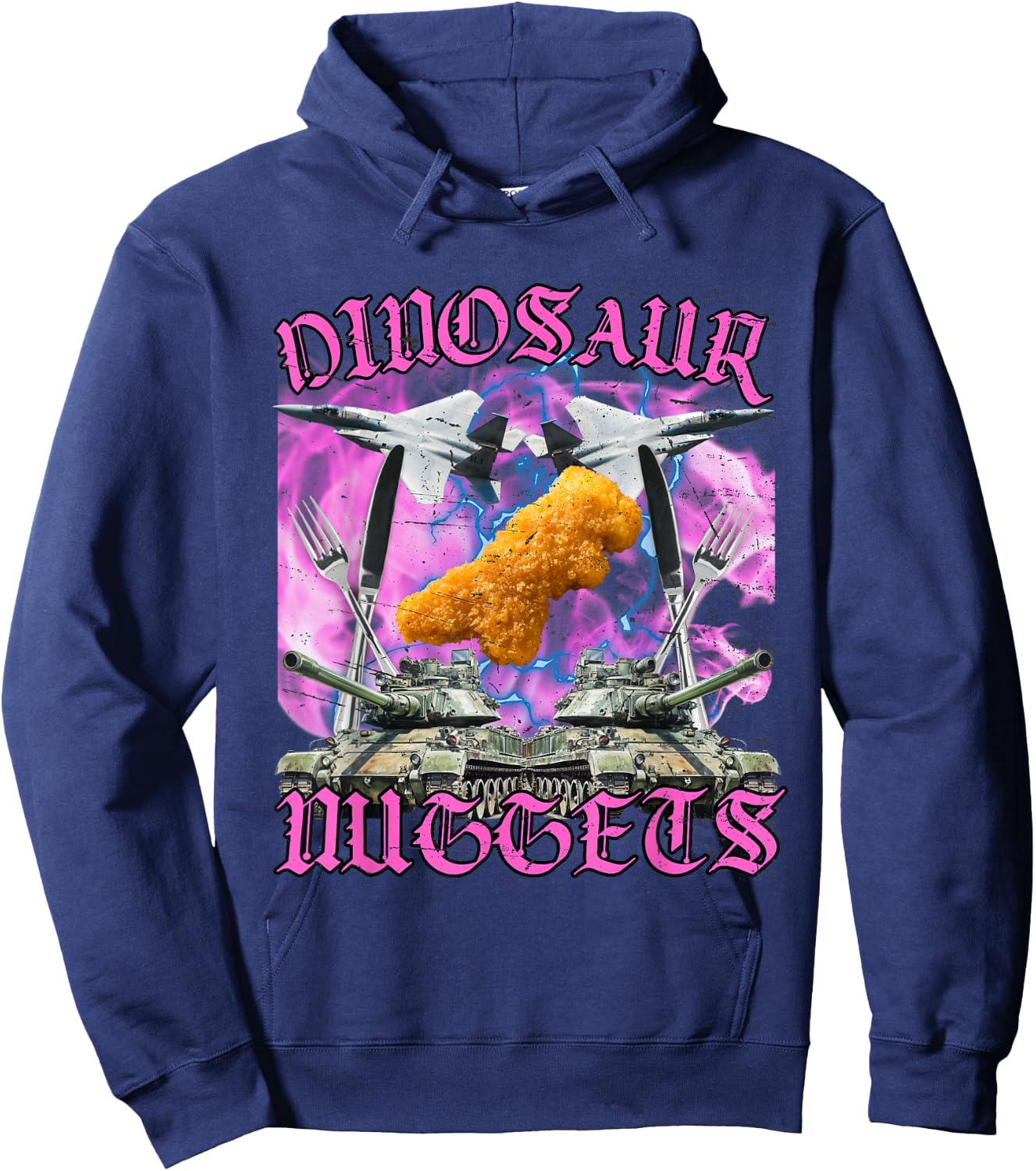 Dinosaur Chicken Nugget Dino Nugget Funny Meme , black Hoodie - Hoodie | Navy