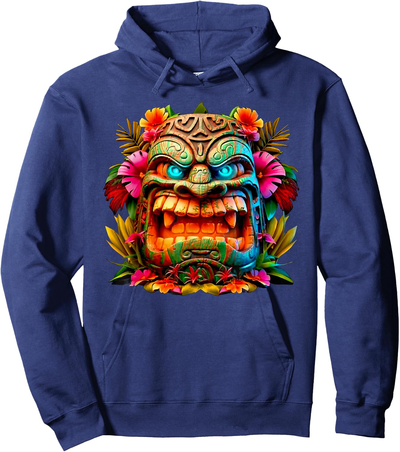 Colourful Tiki Head Design Hoodie - Hoodie | Navy