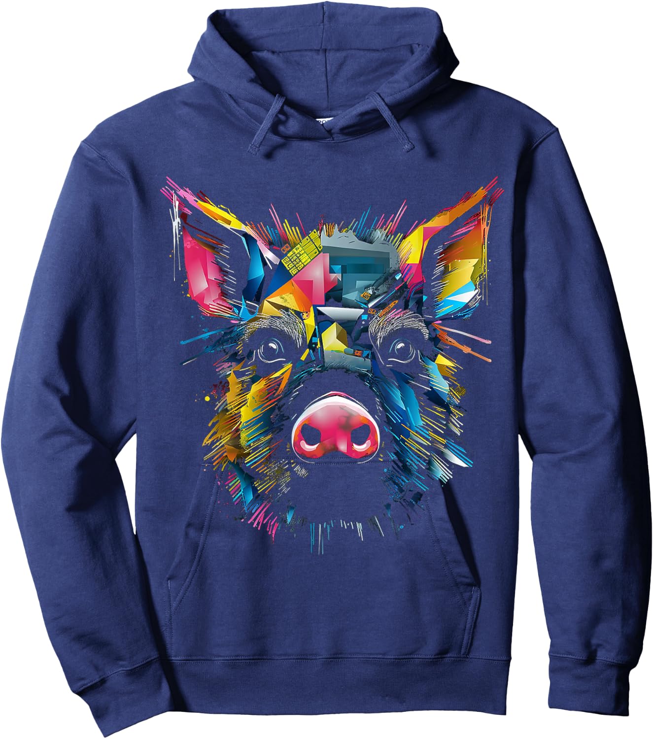 Pig Colorful Geometric Animal Lover Art Graphic Pig Hoodie - Hoodie | Navy