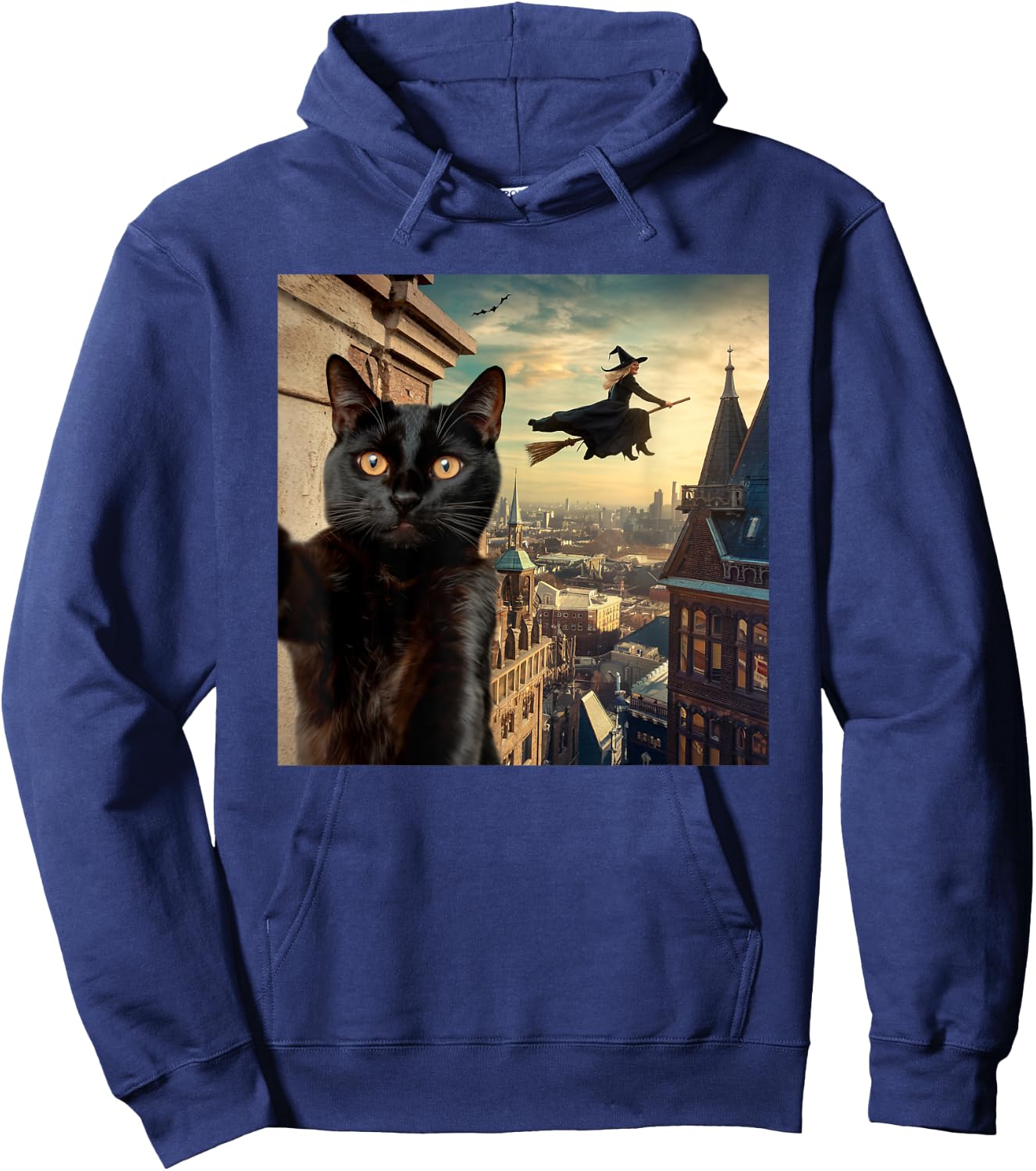 Witch and Black Cat Selfie Photo Halloween Magic Lovers Hoodie - Hoodie | Navy