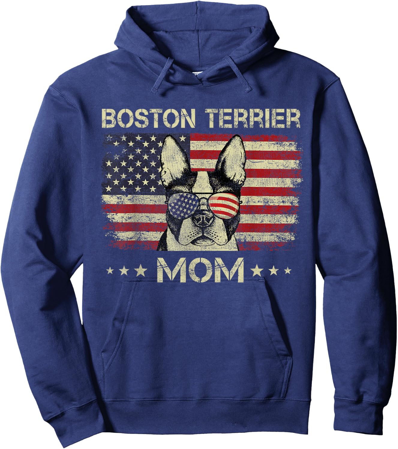 Boston Terrier Mom Dog Lovers American Flag 4th Of July Hoodie - Hoodie | Navy