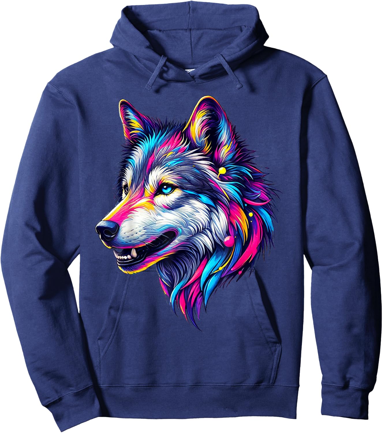 Wolfskopf Cool Wolf Motif with Wolf Head Colourful Wolves Wolf Hoodie - Hoodie | Navy