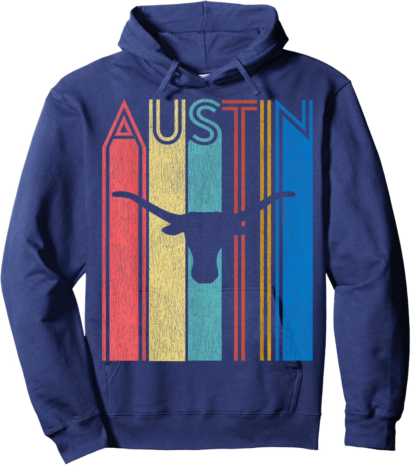 Retro Austin Longhorn Silhouette Skull Vintage Texas Hoodie - Hoodie | Navy