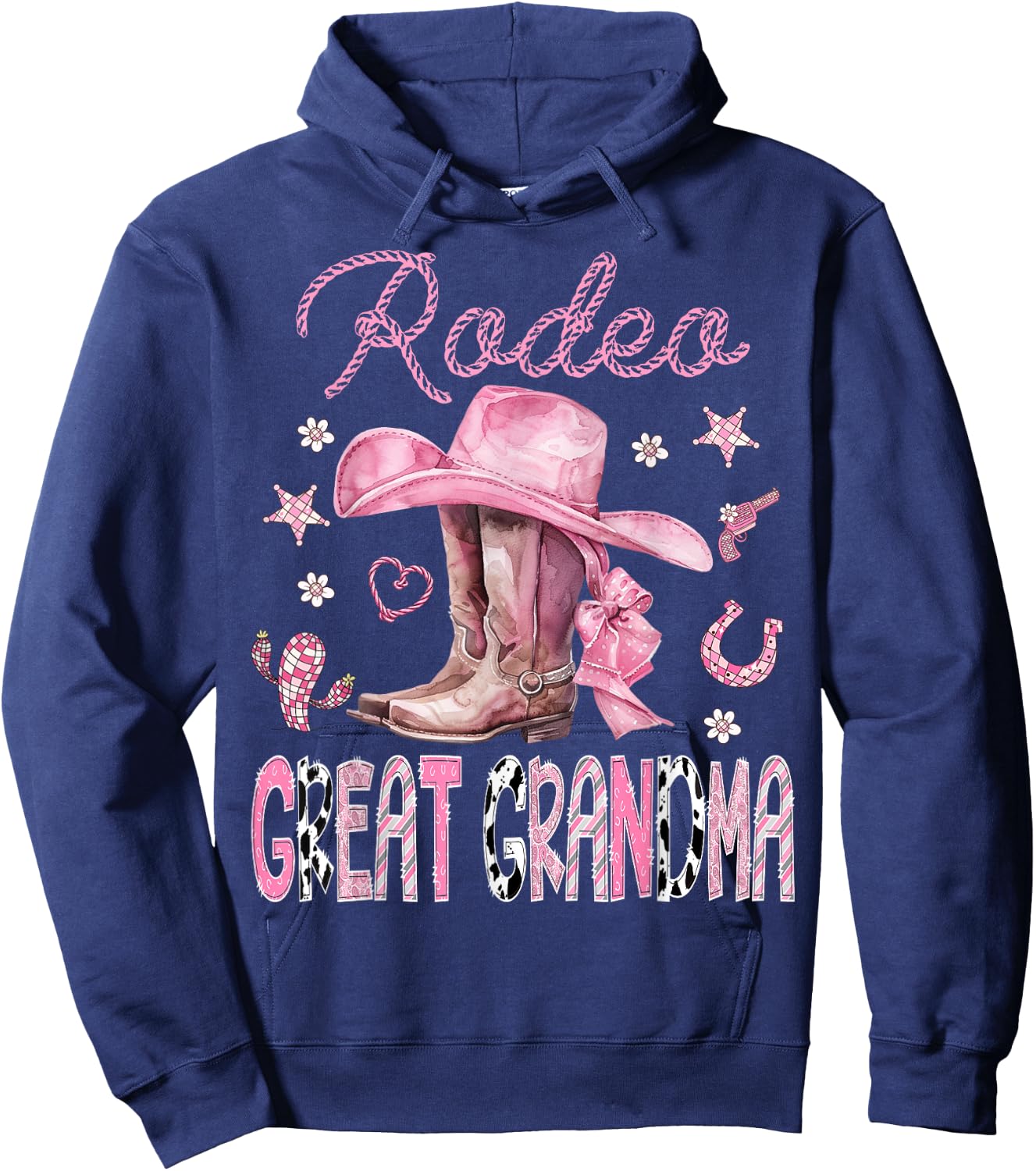 Rodeo Great Grandma Pink Boots Coquette CowGirl 1St Birthday Hoodie - Hoodie | Navy
