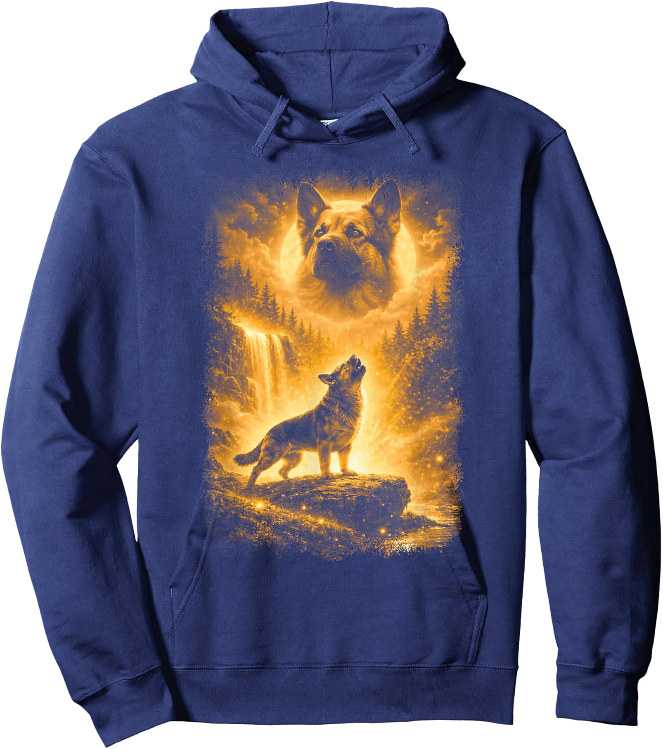 German Shepherd Howling to Moon | German Shepherd Graphic Hoodie - Hoodie | Navy