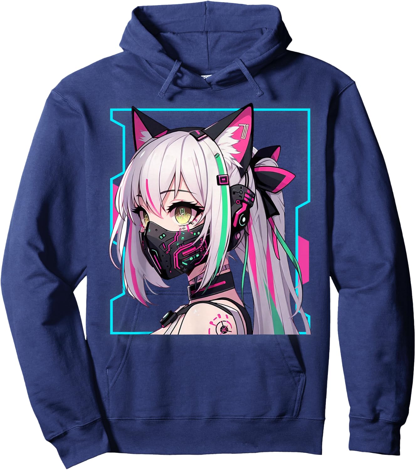 Kawaii Japanese Manga Anime Aesthetic Cyberpunk Techwear , Black, S Hoodie - Hoodie | Navy