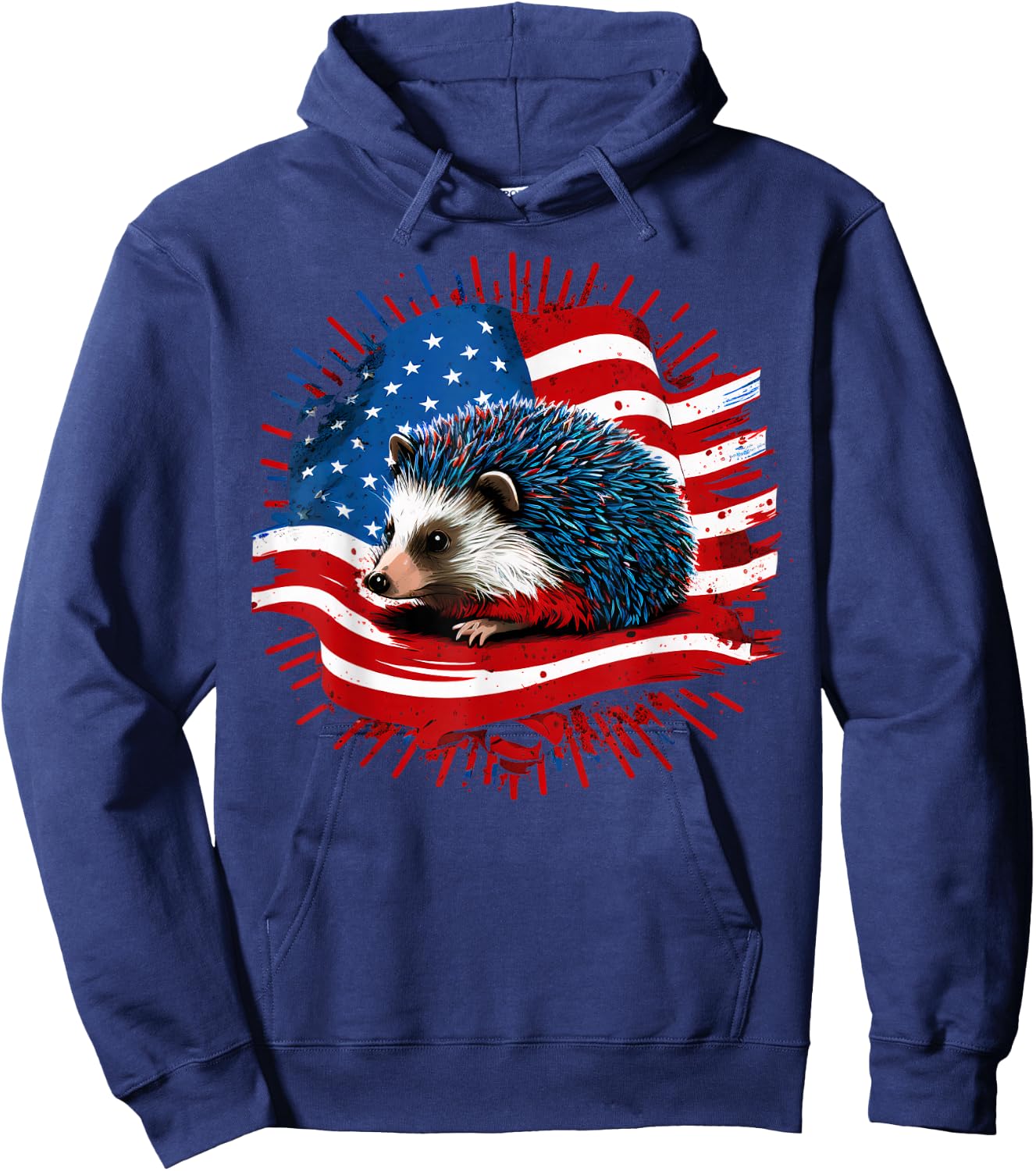 USA 4th Of July Hedgehog on Patriotic American Hedgehog Hoodie - Hoodie | Navy