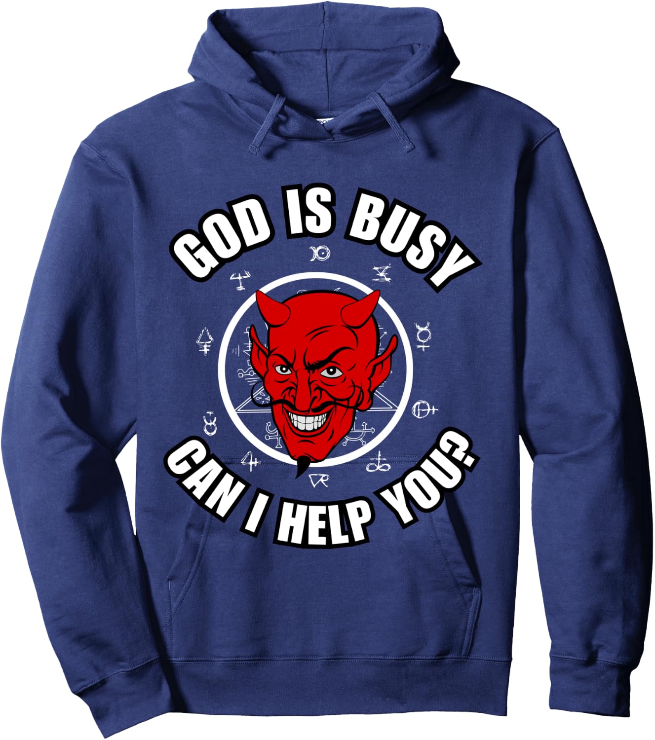 God Is Busy Can I Help - Devil Dark Humour Fun Occult Horror Hoodie - Hoodie | Navy