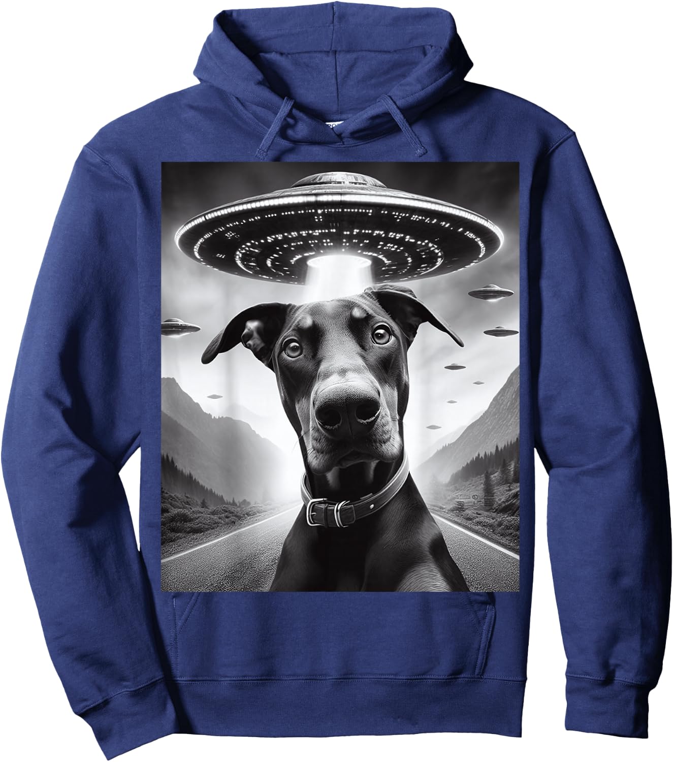 Funny Doberman Pinscher Selfie with UFOs Hoodie - Hoodie | Navy