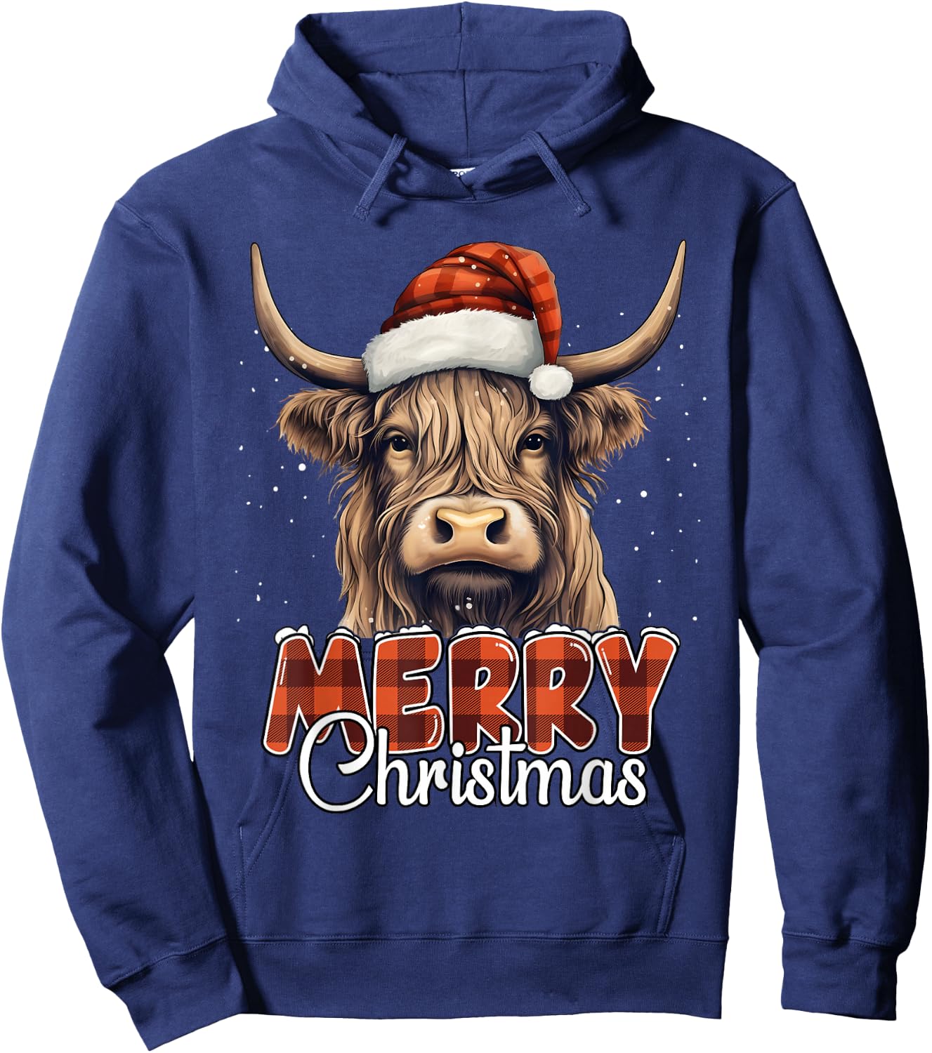 Merry Christmas Highland Cow Western Santa Hat Xmas Men Hoodie - Hoodie | Navy