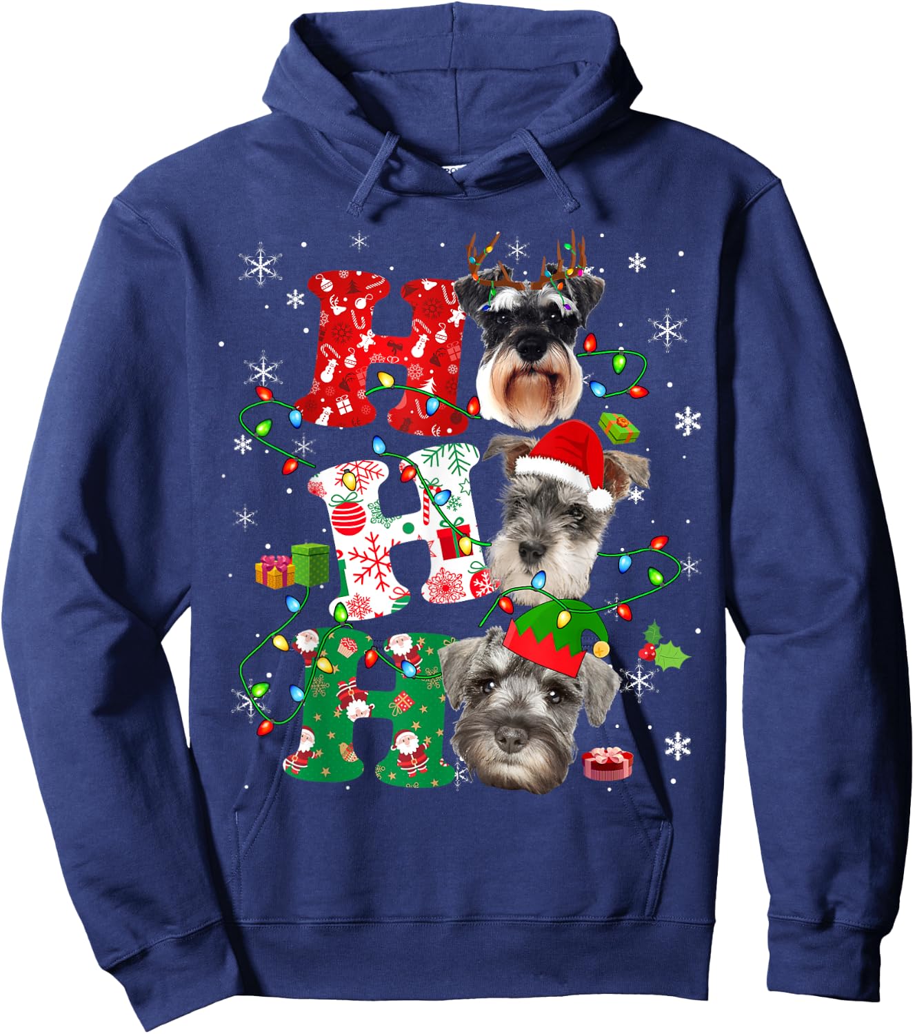 Ho3 Christmas Lights Santa Elf Reindeer Schnauzer Hoodie - Hoodie | Navy