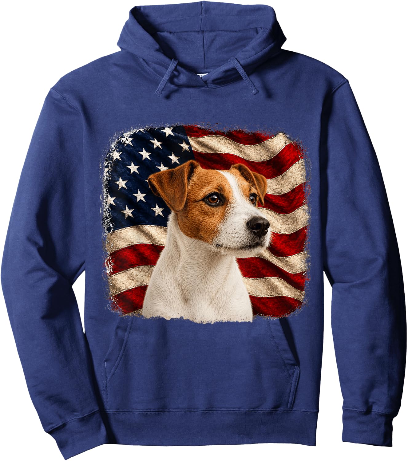 Patriotic Distressed 4th July American Flag Jack Russell Hoodie - Hoodie | Navy
