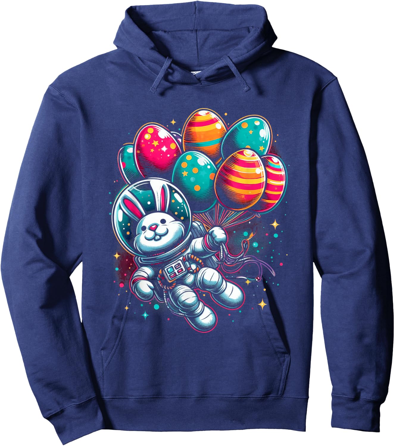 Easter Bunny Astronaut with Egg Balloons - Easter Space Hoodie - Hoodie | Navy
