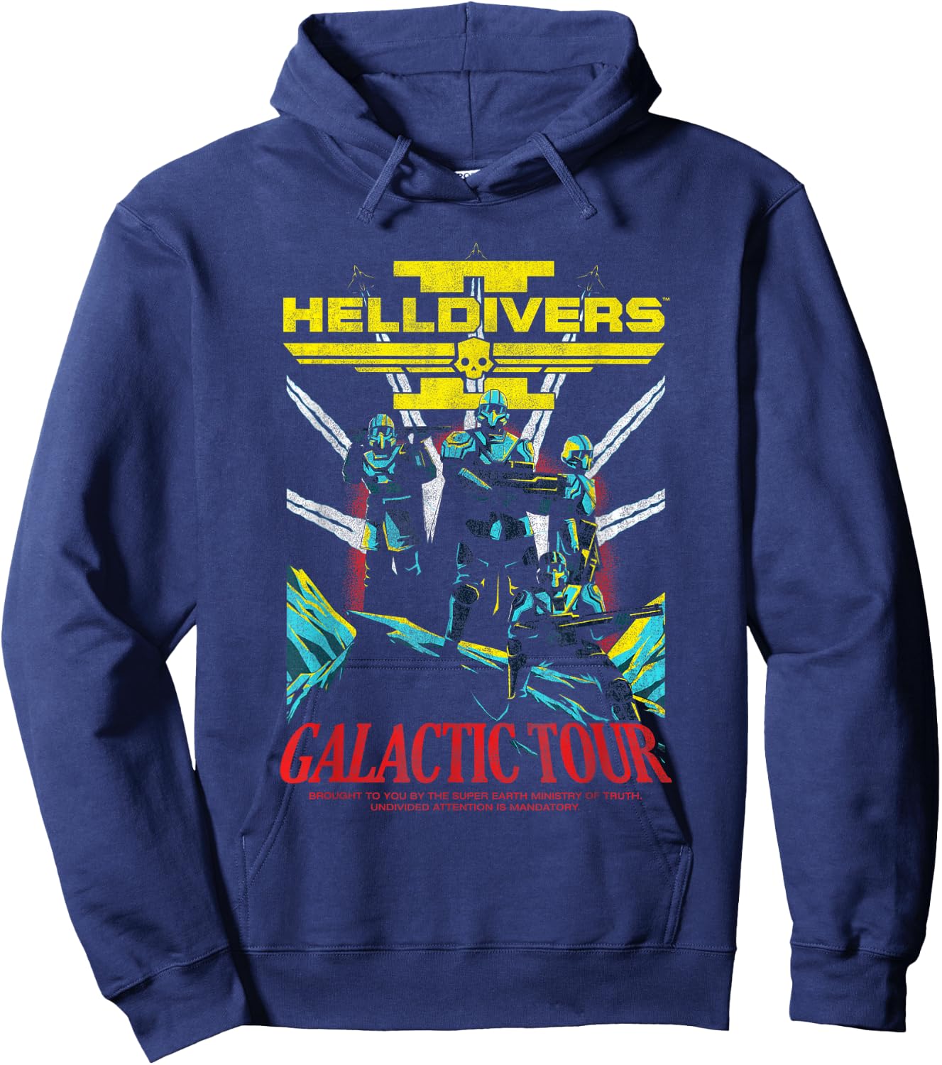 Helldivers 2 Front Back Galactic Democracy Tour Video Game Hoodie - Hoodie | Navy