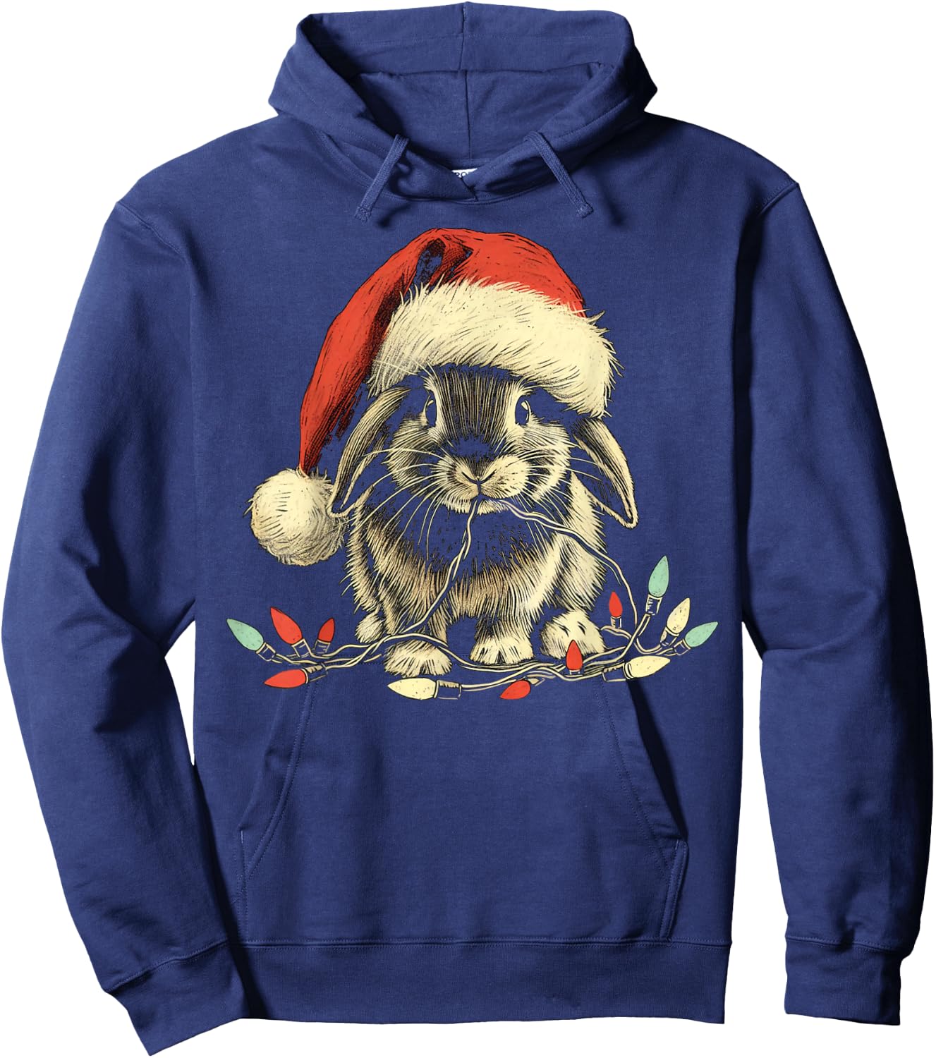 Holland Lop Rabbit Bunny Chew Christmas Light Xmas Holiday Hoodie - Hoodie | Navy