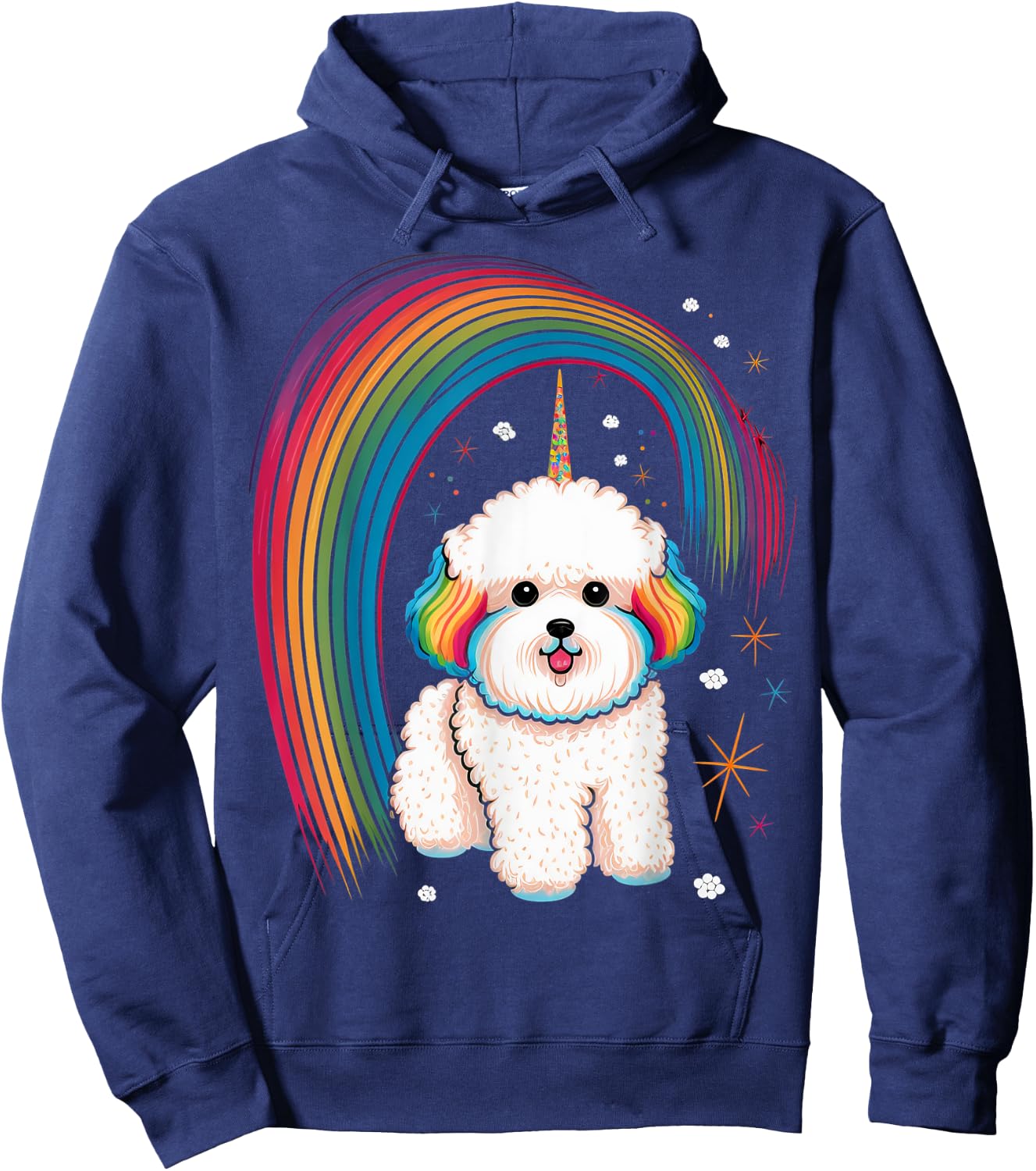 Bichon Frise Unicorn on Rainbow Unicorn Bichon Frise Hoodie - Hoodie | Navy
