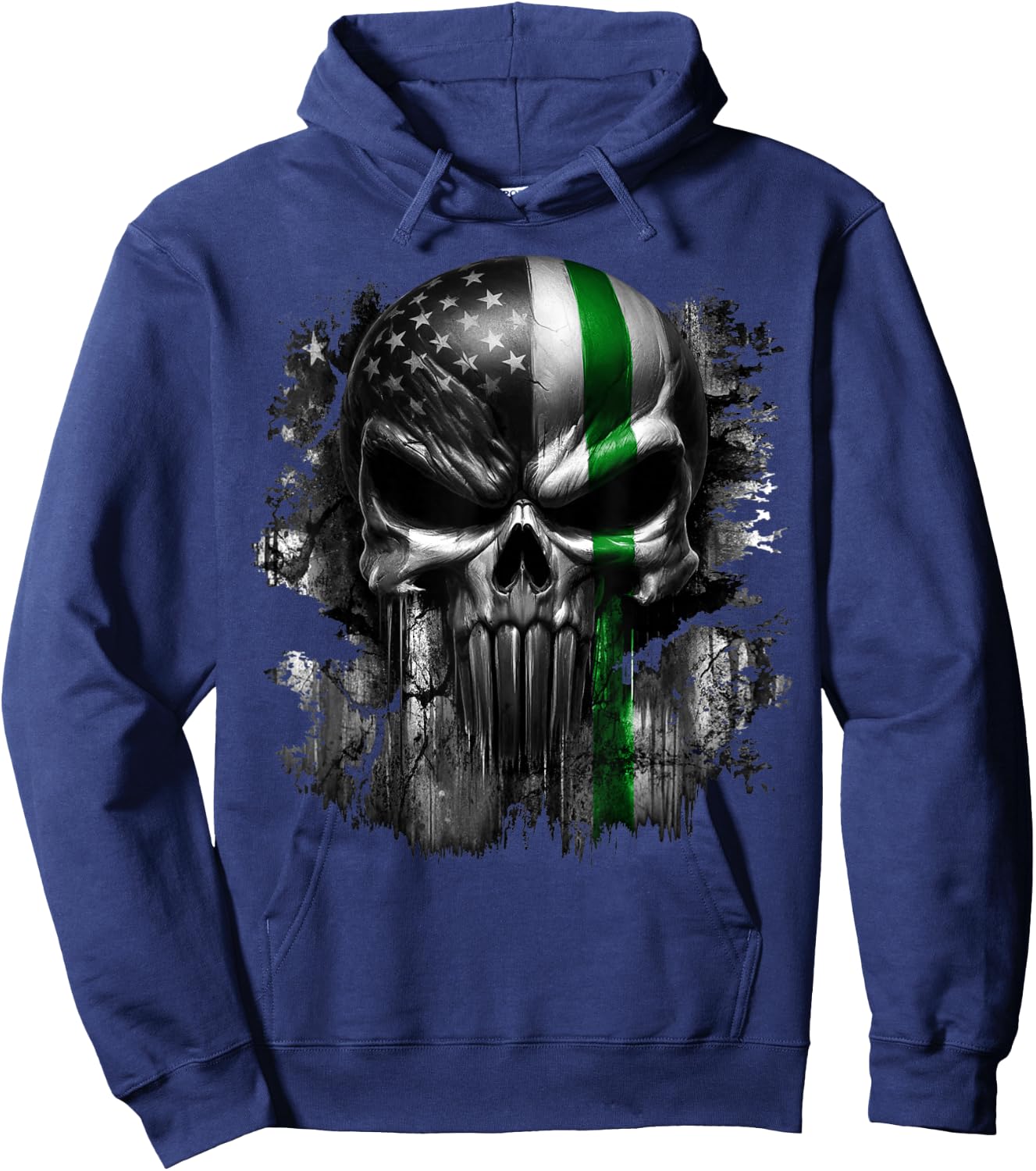 USA American Skull Patriotic Line Flag Grunge Graphic Hoodie - Hoodie | Navy