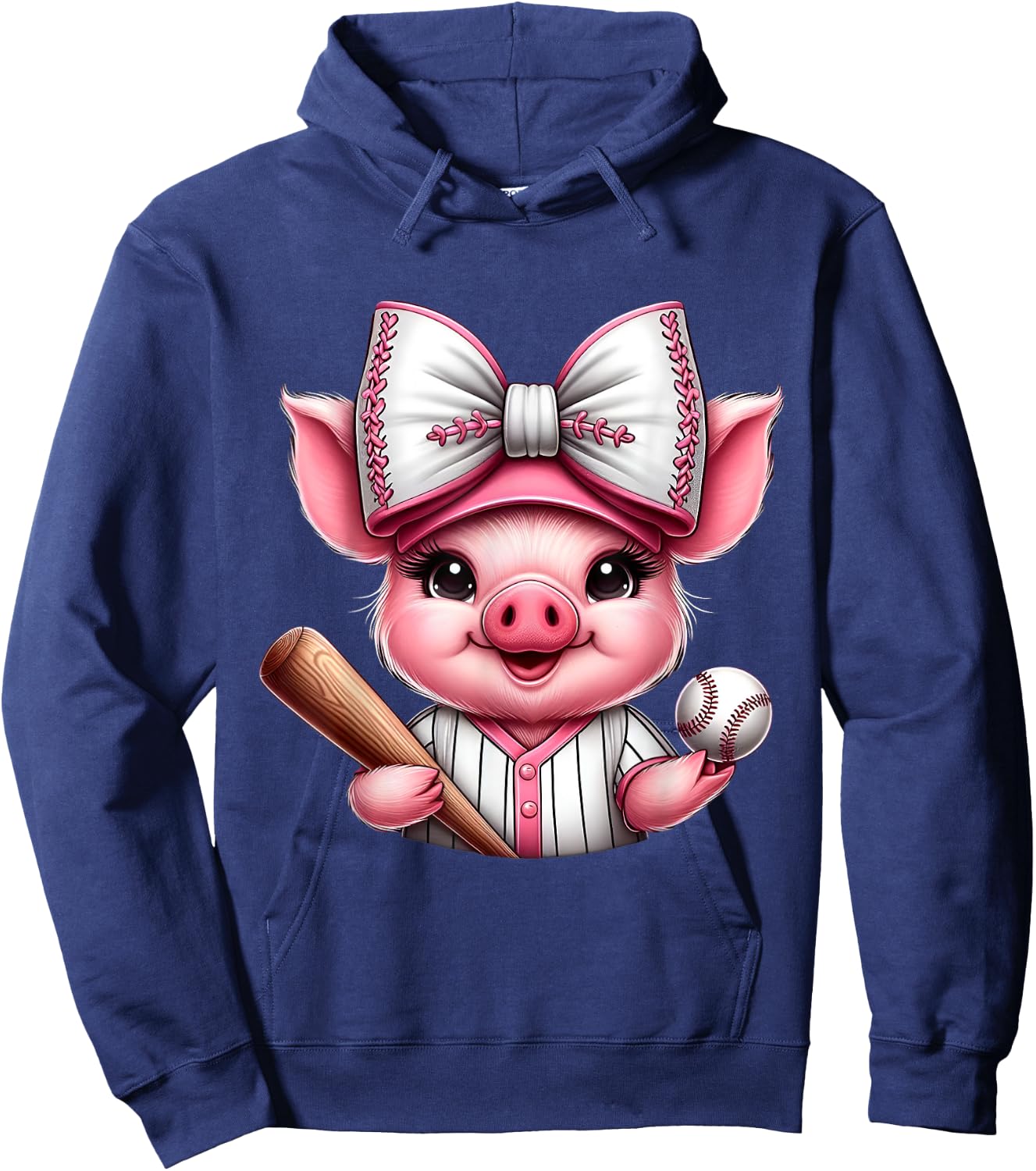 Cute Pig Baseball Coquette Bow Pig Baseball Player Hoodie - Hoodie | Navy