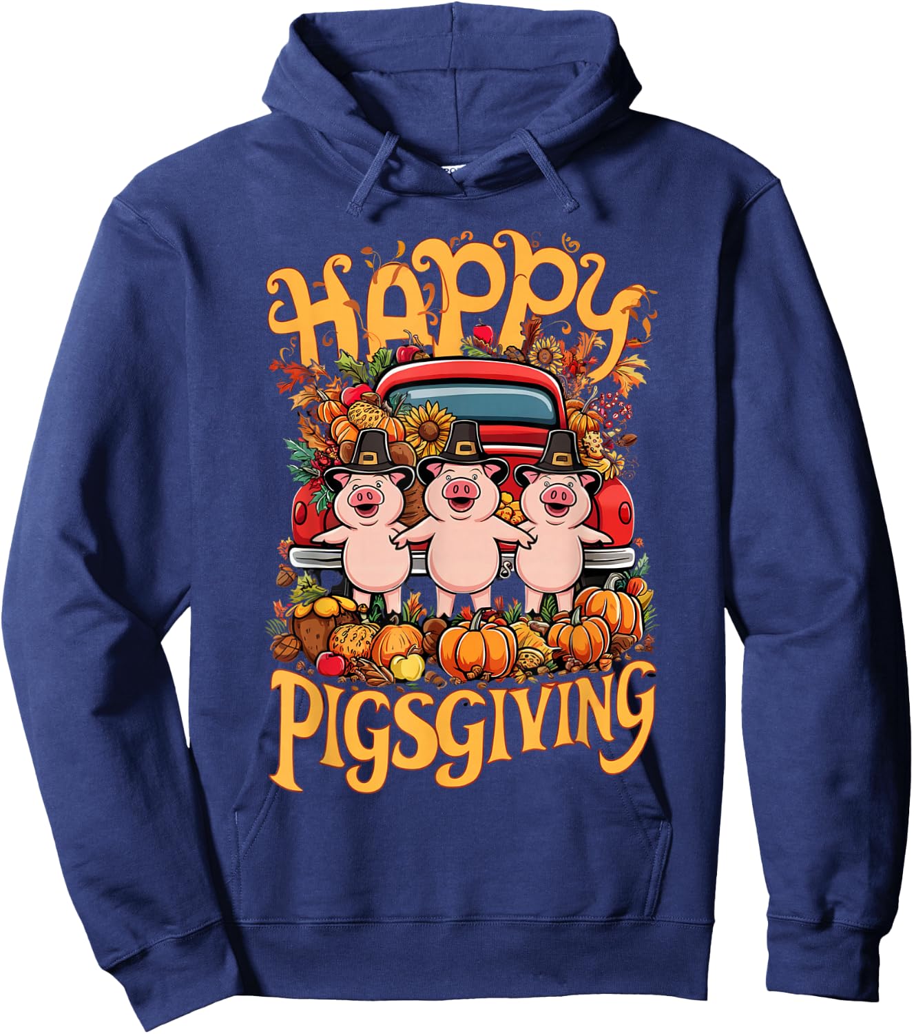 Happy Pigsgiving Pigs Pumpkins Fall Thanksgiving Hoodie - Hoodie | Navy