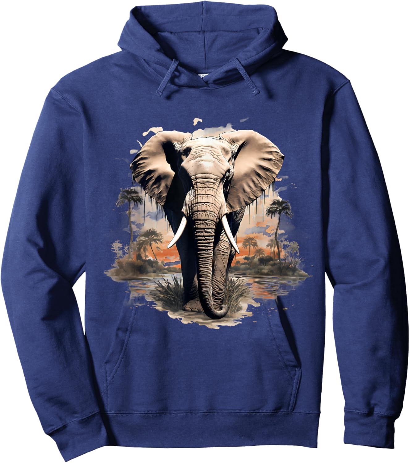Elephant Nature Wildlife Safari Animal Art Savannah Artwork , black, S Hoodie - Hoodie | Navy
