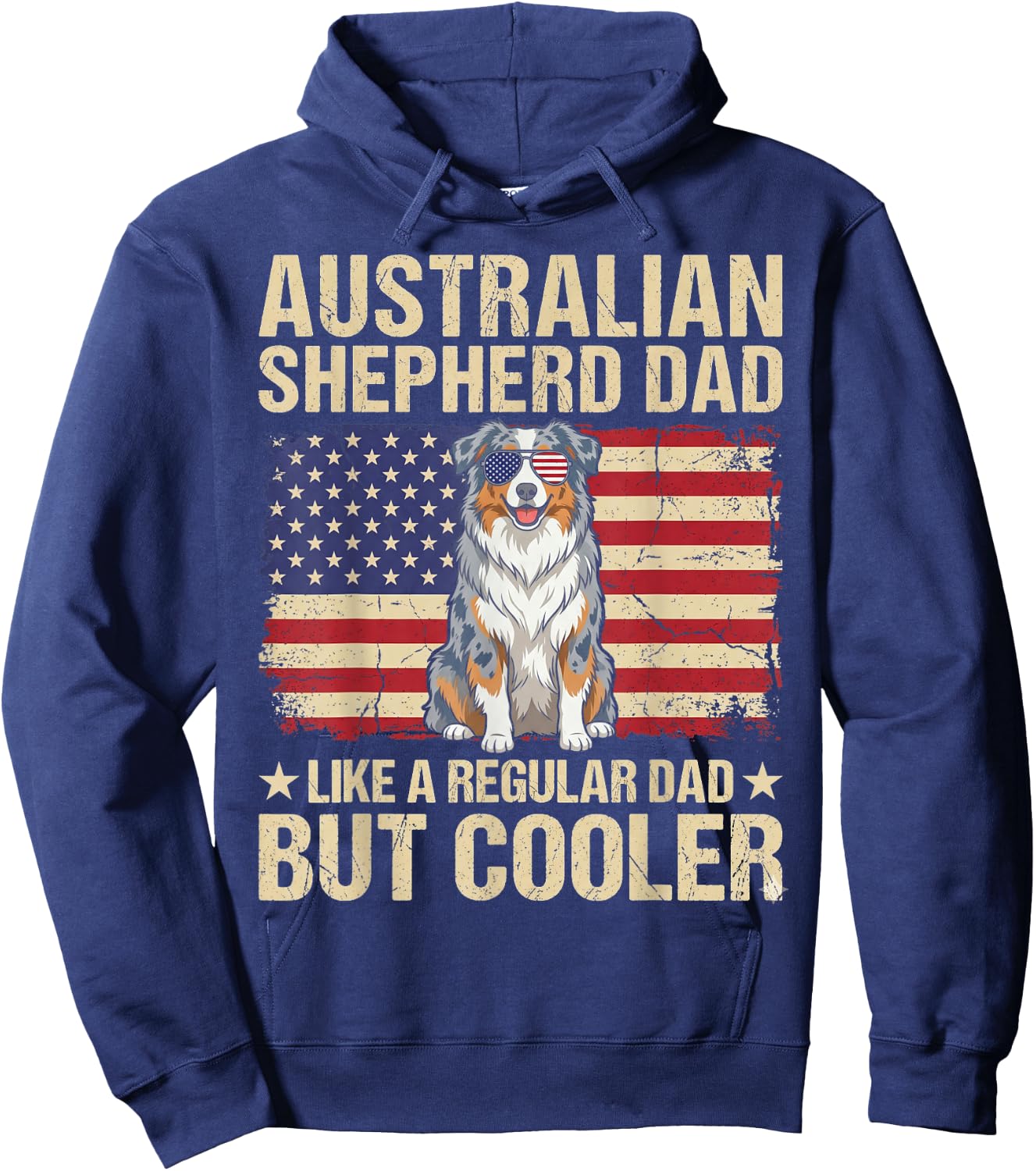 Vintage USA Flag Australian Shepherd Dad Fathers Day Men Hoodie - Hoodie | Navy