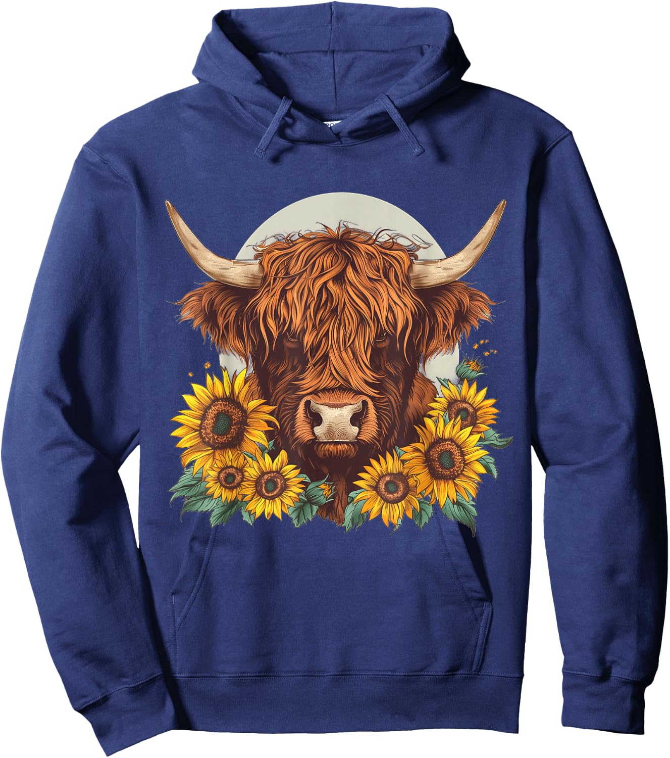 Highland Cow Sunflower Floral Farmer Farm Animal Vintage Hoodie - Hoodie | Navy
