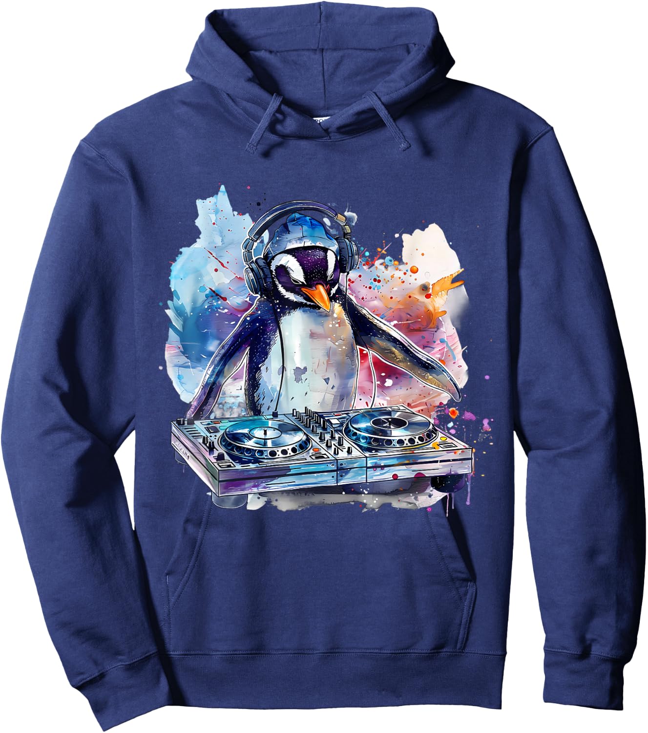 Penguin Music DJ Turntable DJ Penguin Techno House Music EDM Hoodie - Hoodie | Navy
