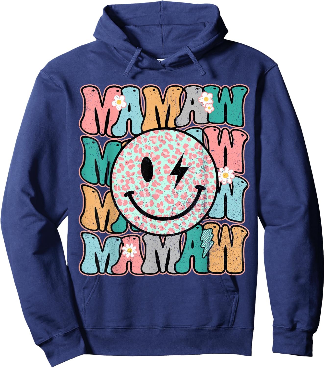 Groovy Mamaw Leopard Smile Face Grandma Life Mother's Day Hoodie - Hoodie | Navy