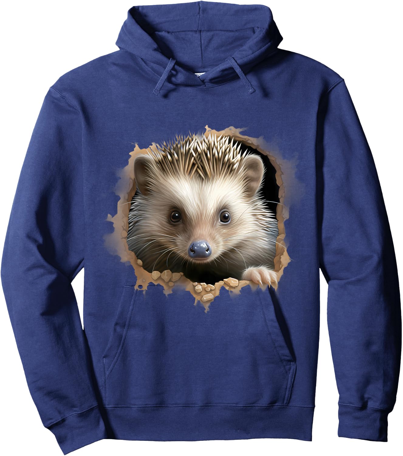Hedgehog Portrait Animal Print Drawing Wildlife Nature , black Hoodie - Hoodie | Navy