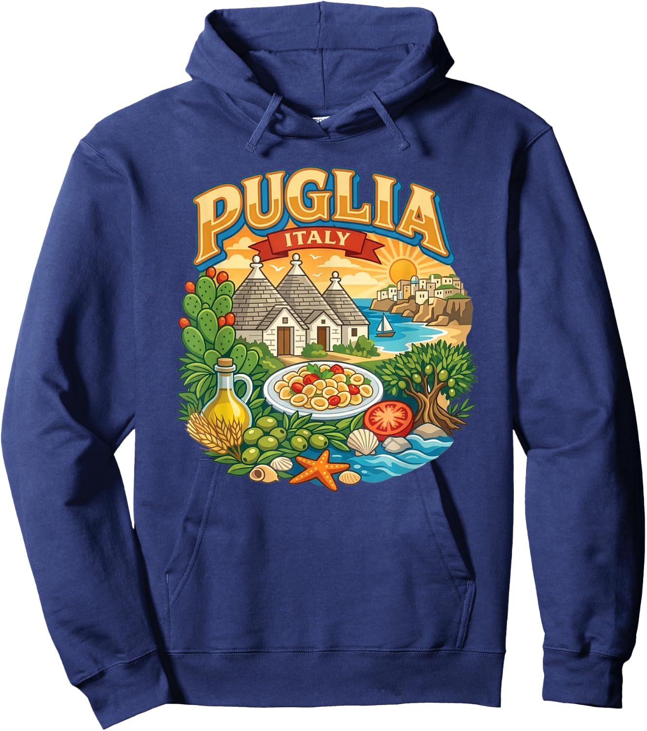 Puglia Italy Italian Beach Coastal Travel Vacation Souvenir Hoodie - Hoodie | Navy