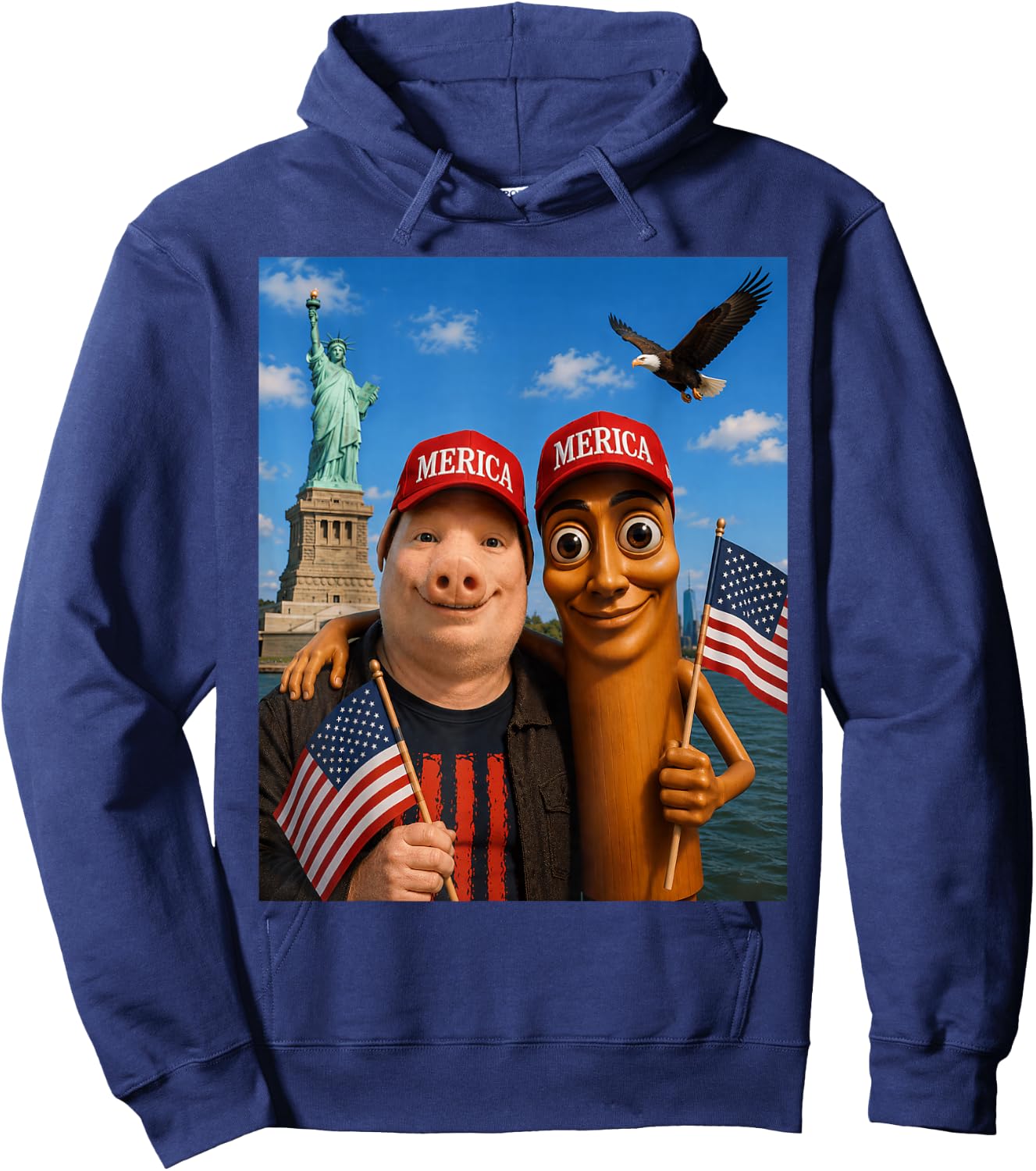 Funny Tourist Merica Hat Tung Sahur John Pork USA Trip 2026 Hoodie - Hoodie | Navy