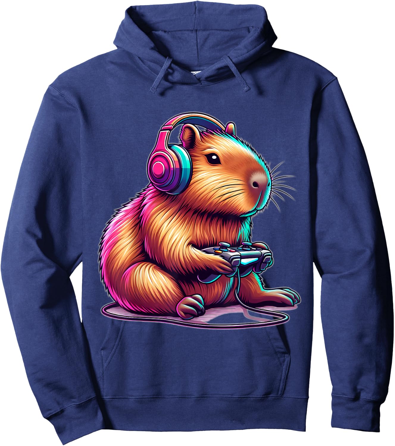 Capybara Gamer, amateur of funny video games , Black, S Hoodie - Hoodie | Navy