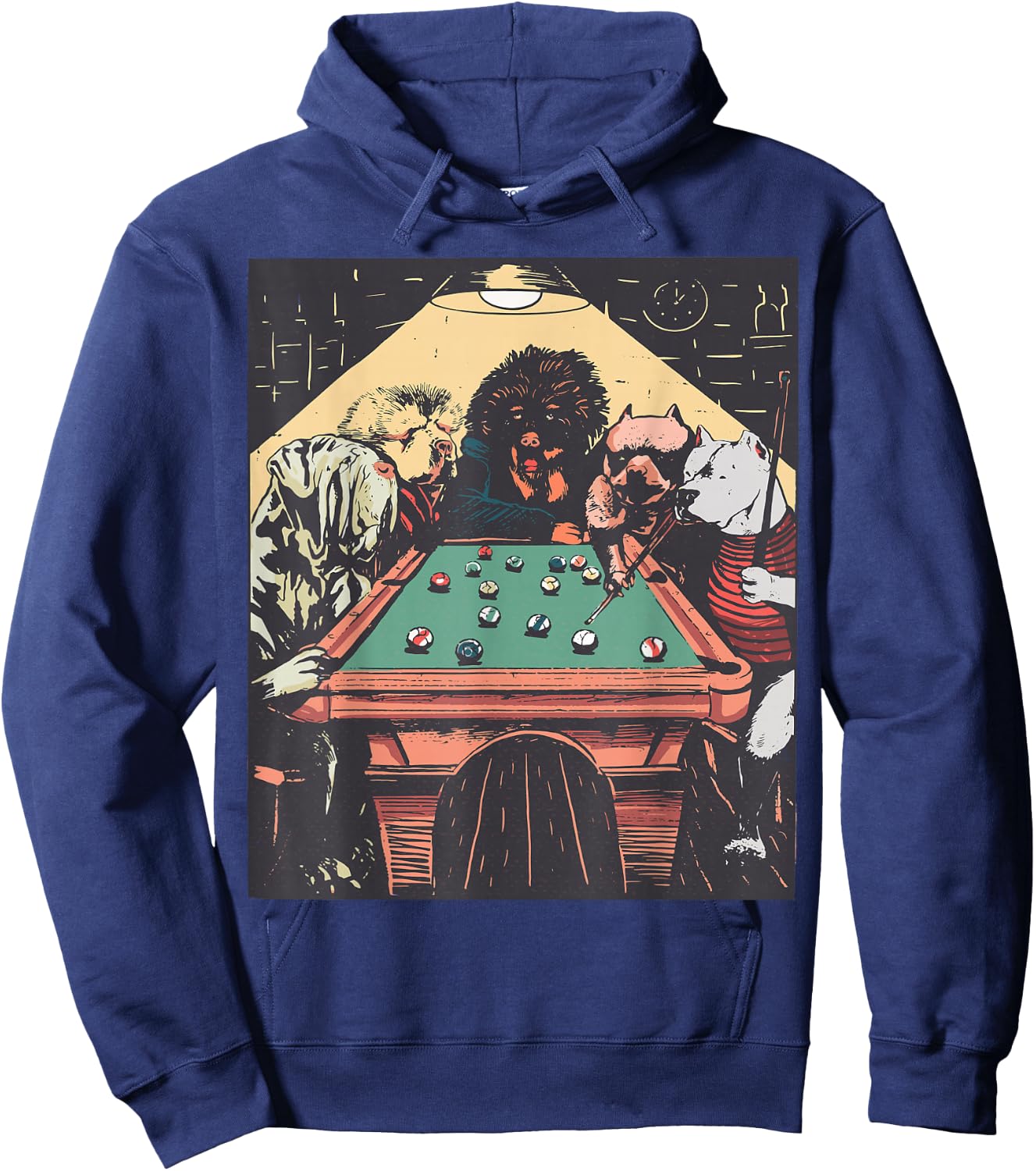 Game Night Time Dogs on Billiards Pool Table Shooting 8 Ball Hoodie - Hoodie | Navy