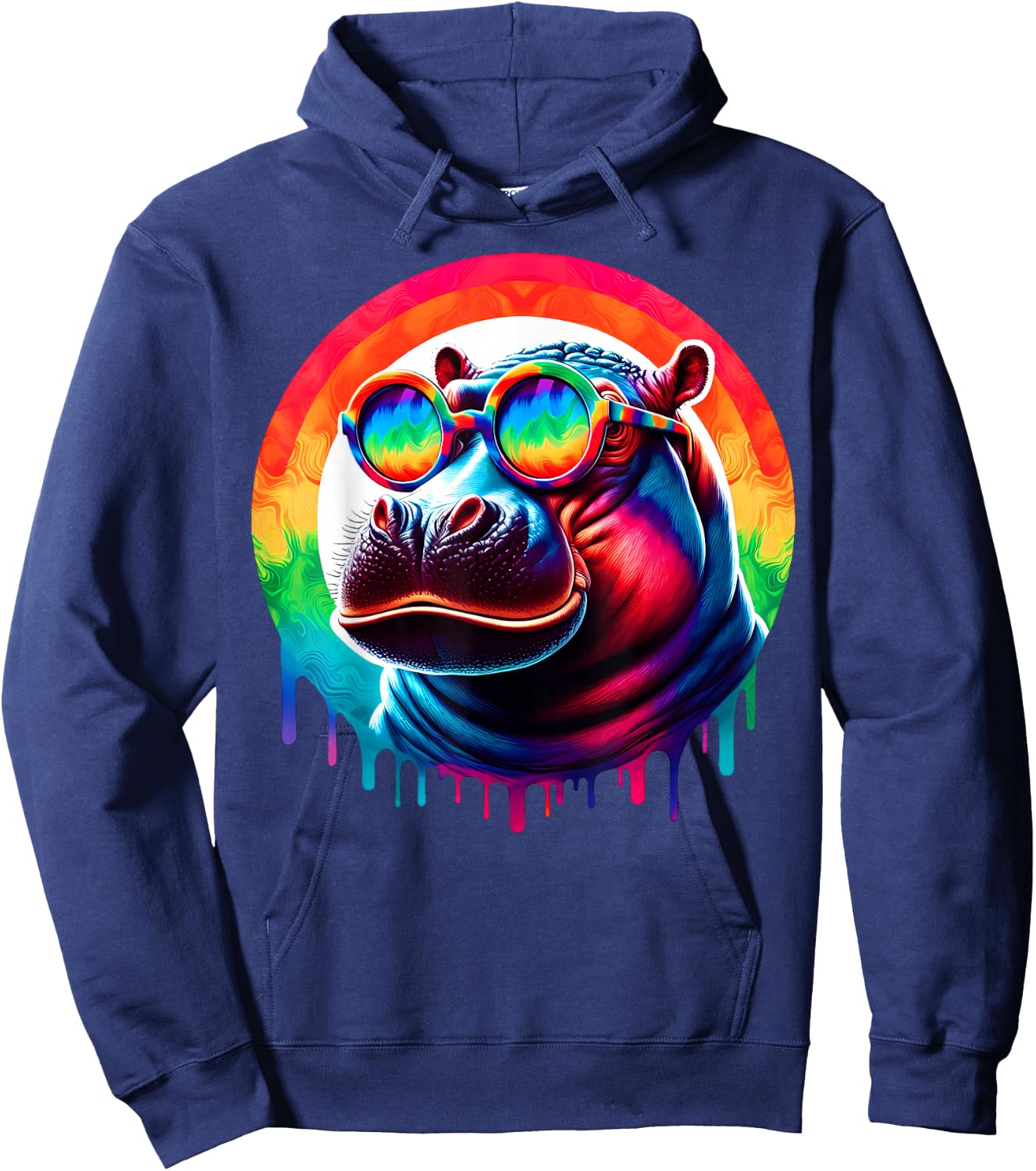 Cool Tie Dye Sunglasses Hippopotamus Hippo Illustration Art Hoodie - Hoodie | Navy