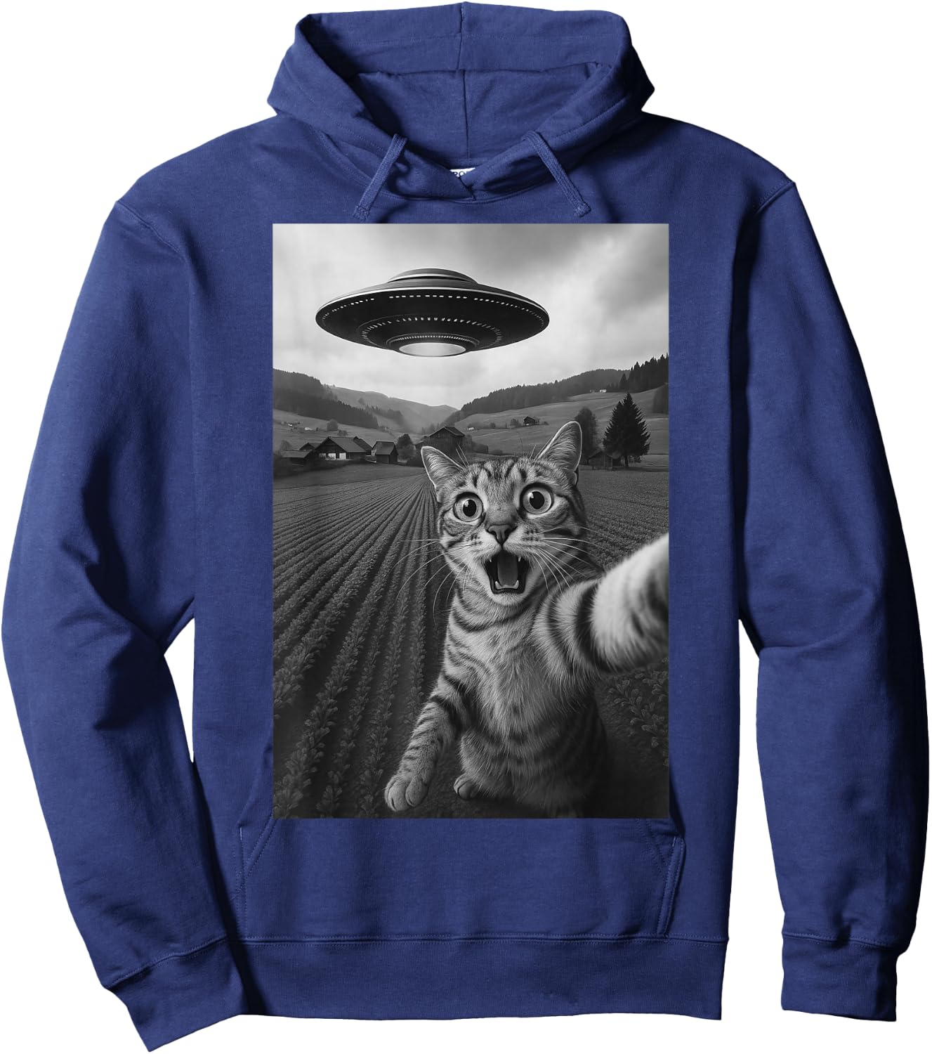 Cat Selfie With Alien UFO Funny Cat For Boys Men Women Kids Hoodie - Hoodie | Navy