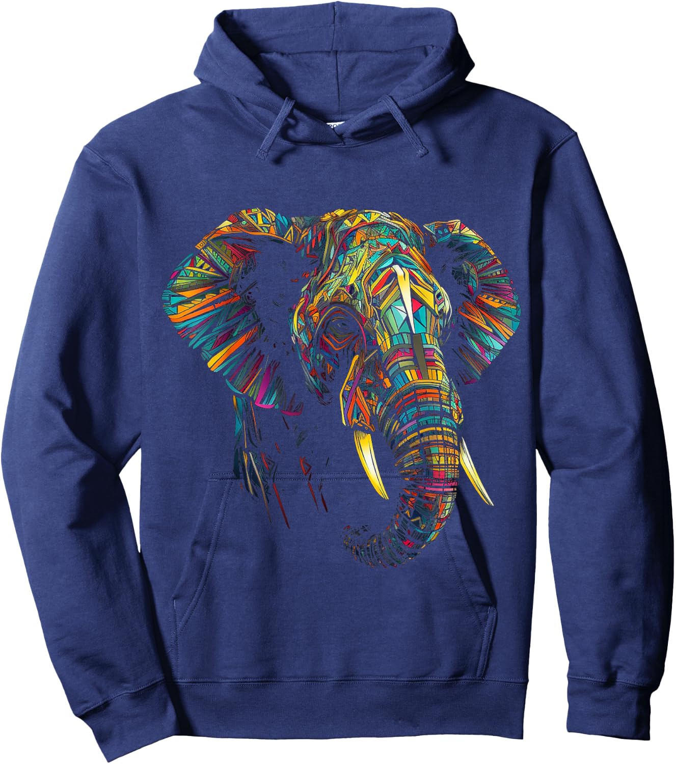 Elephant with Colourful Animal Design, black Hoodie - Hoodie | Navy