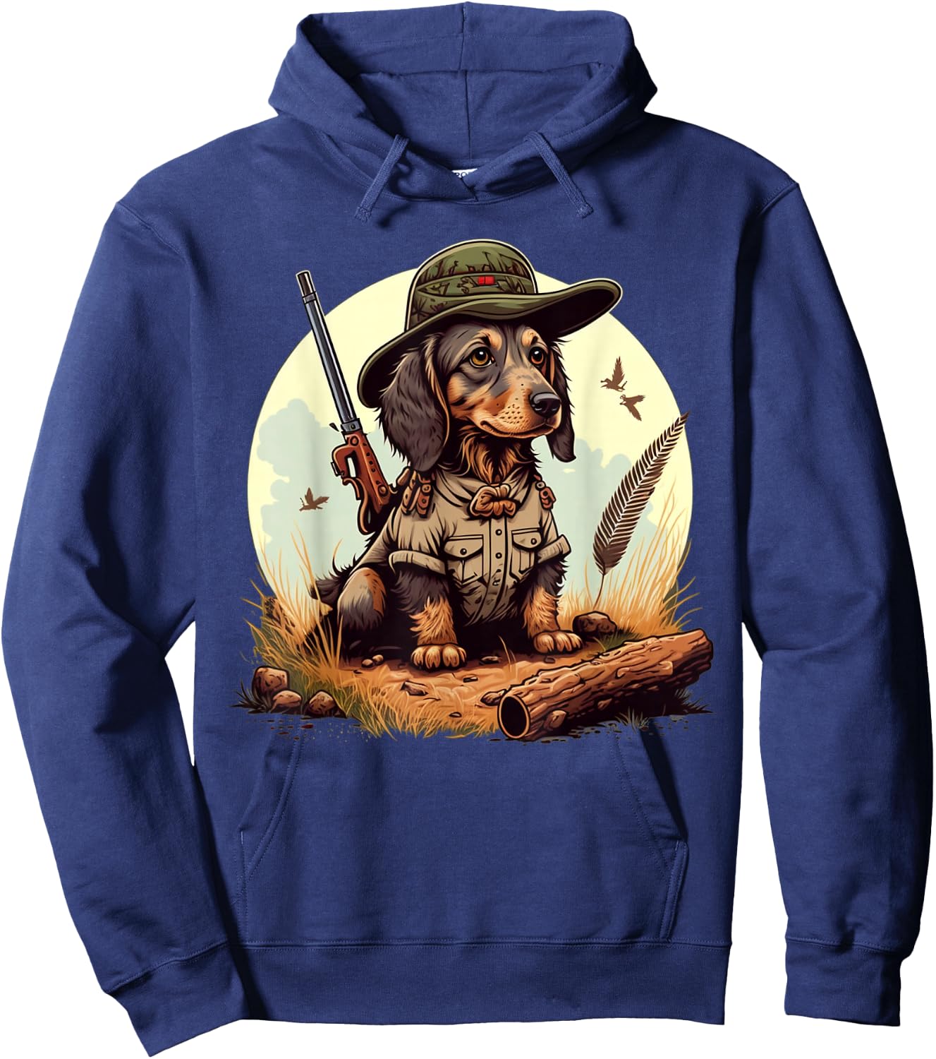 Dachshund Hunter on Dachshund Game Hunting , black Hoodie - Hoodie | Navy