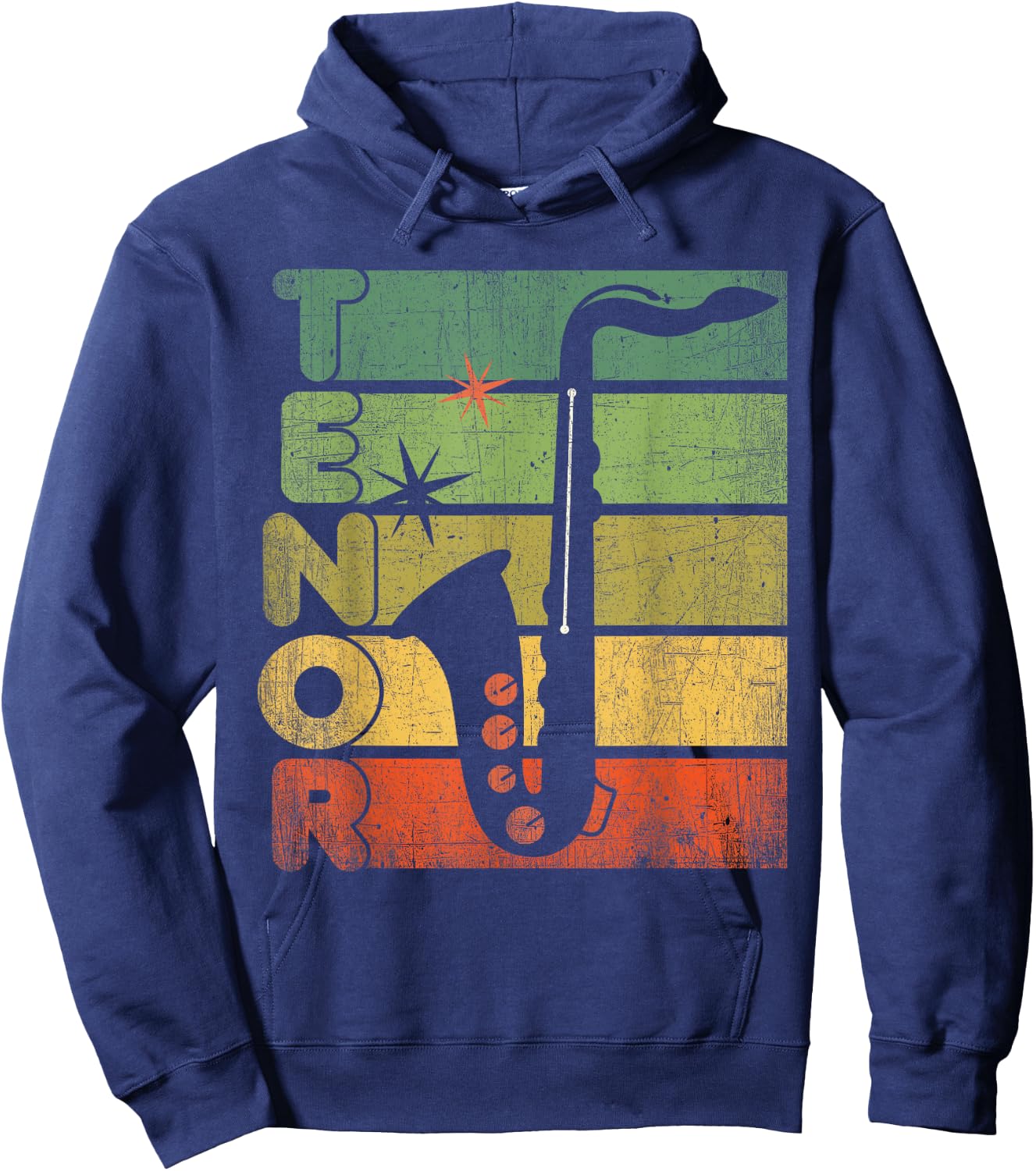 Retro 70s Tenor Saxophone Cool Vintage Sax Musician gifts Hoodie - Hoodie | Navy