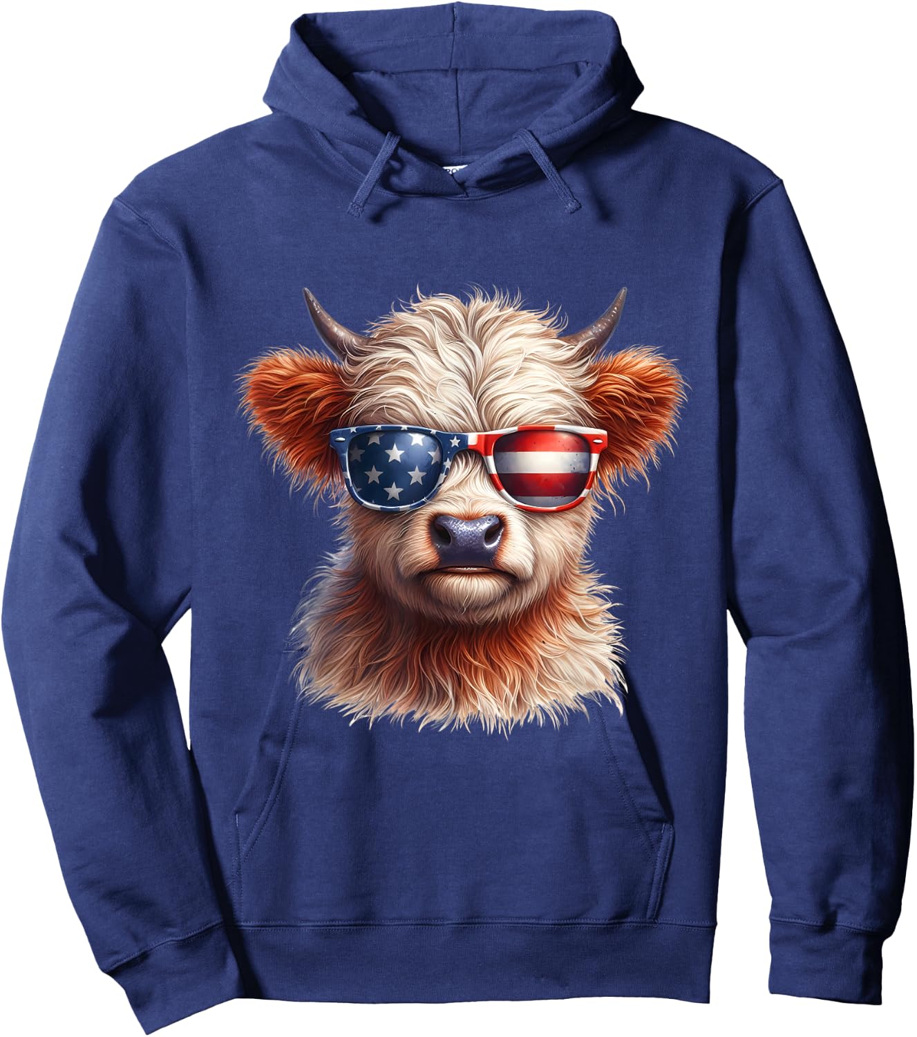 Cute Highland Cow Fourth of July Independence Day USA Kids Men Hoodie - Hoodie | Navy