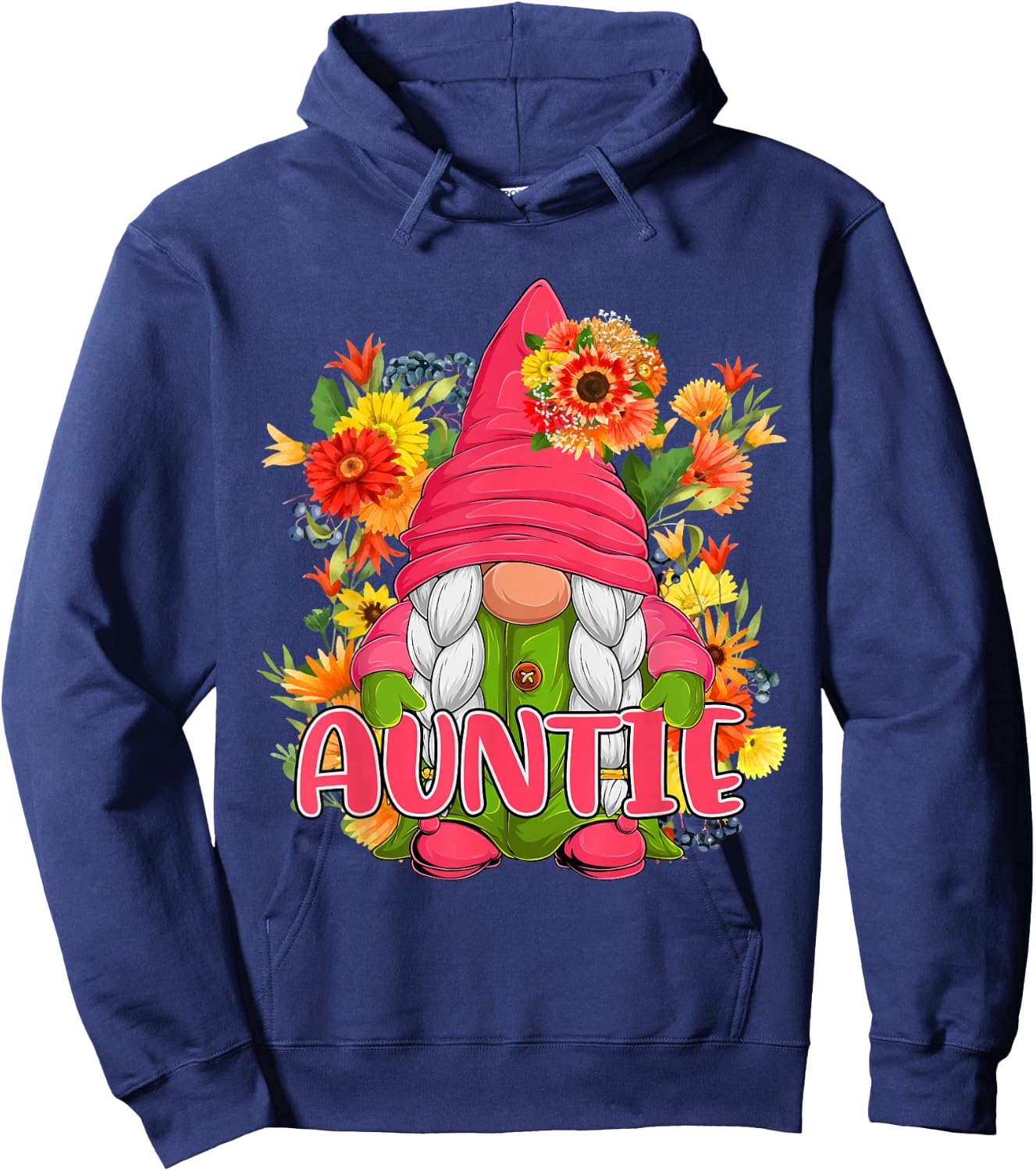 Auntie Cute Floral Flowers Gnome Costume Family Women Lover Hoodie - Hoodie | Navy
